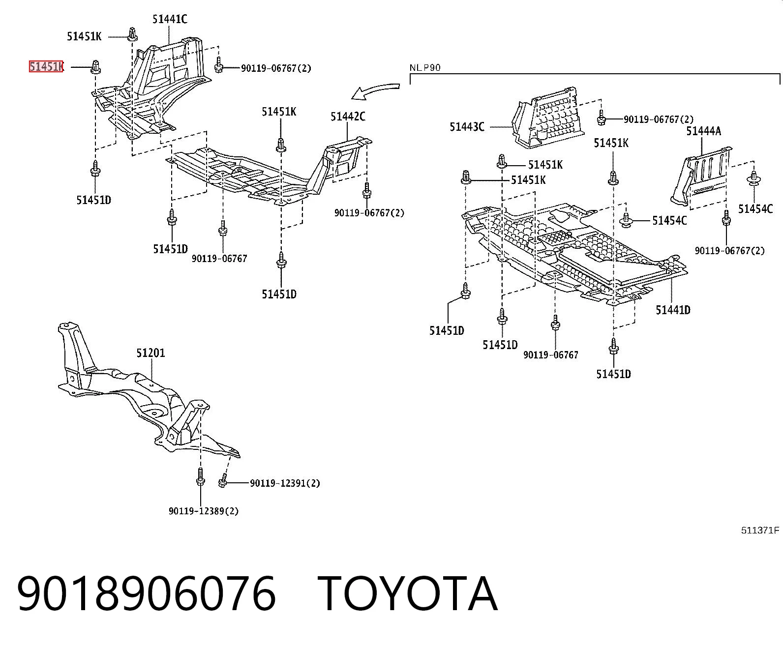 9018906076 Toyota Пістон (кліп) кріплення підкрилки переднього крила