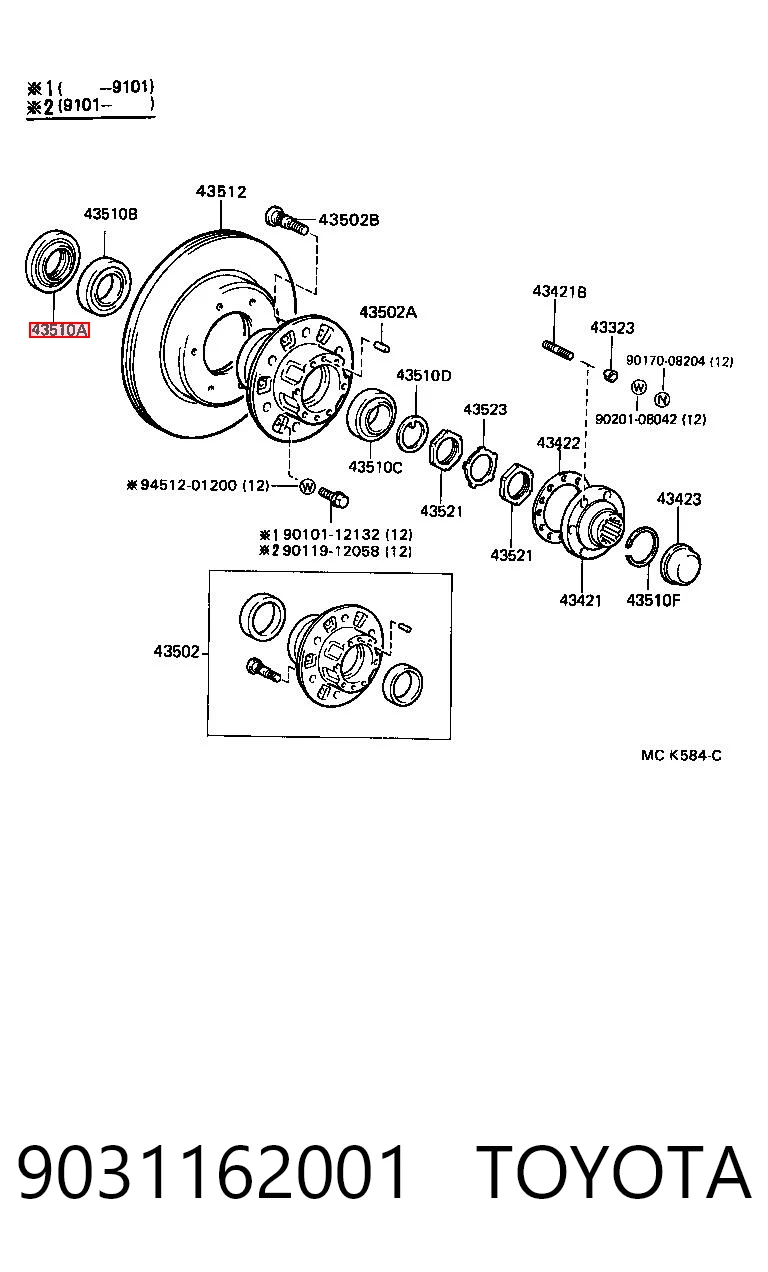 9031162001 Toyota Сальник передньої маточини, зовнішній