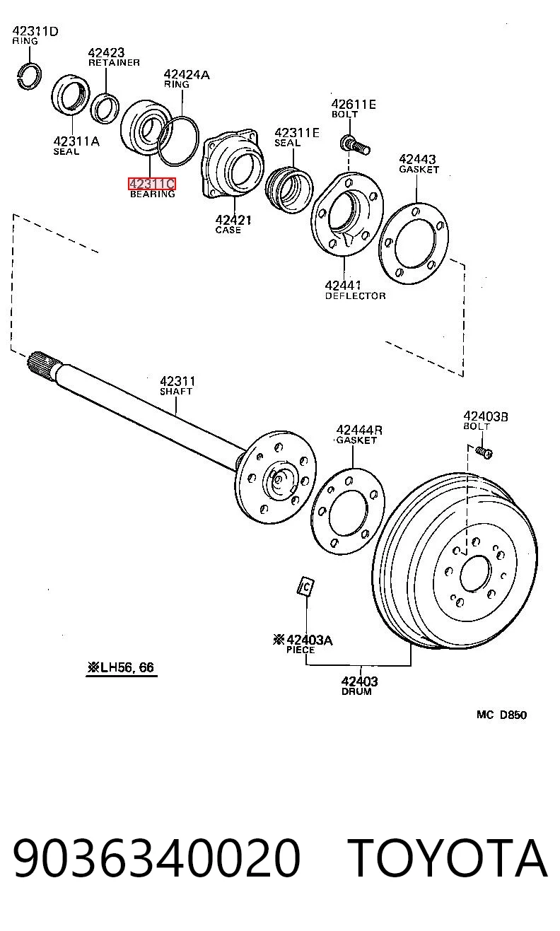 9036340020 Toyota Підшипник півосі заднього моста