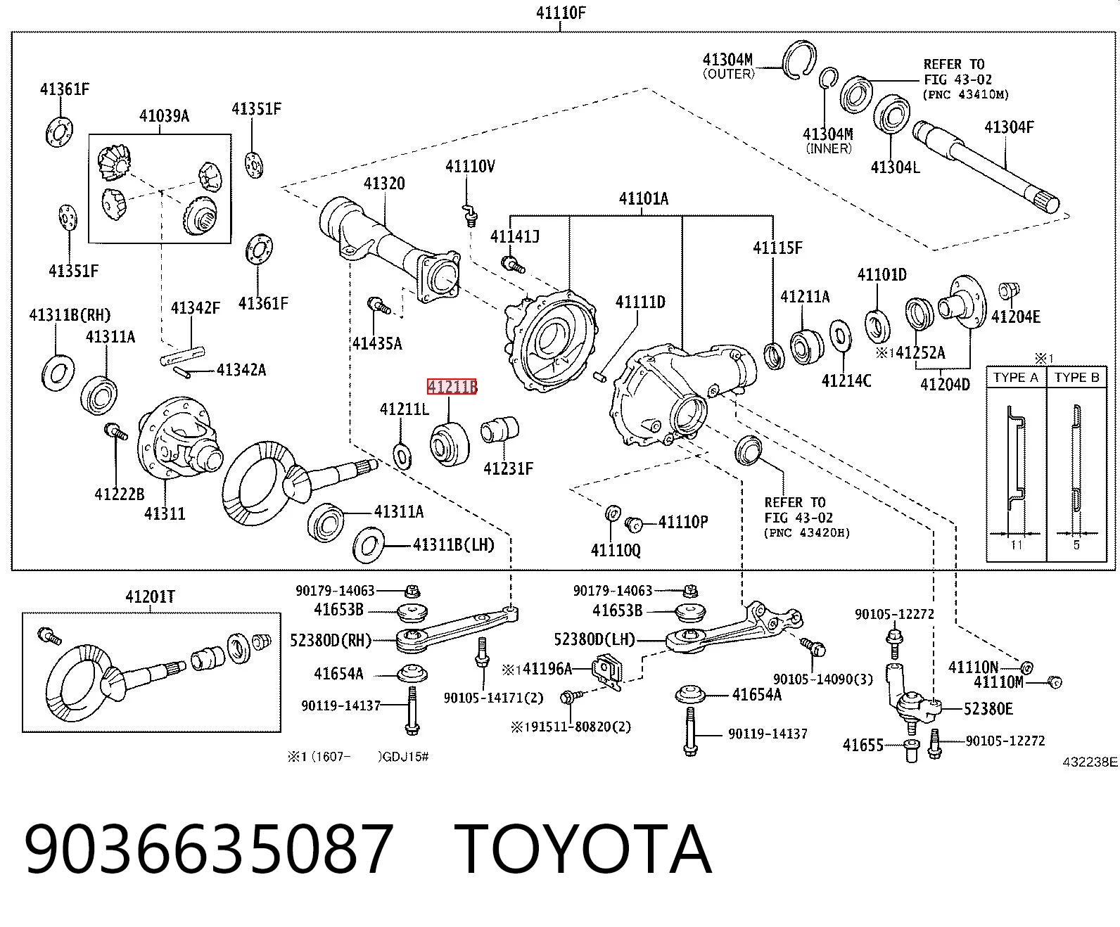9036635087 Toyota Підшипник хвостовика переднього моста, внутрішній