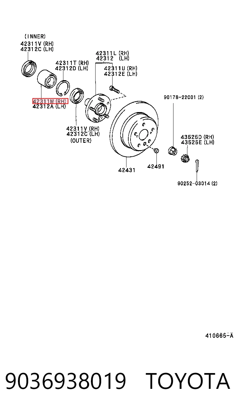 9036938019 Toyota Підшипник ступиці задньої