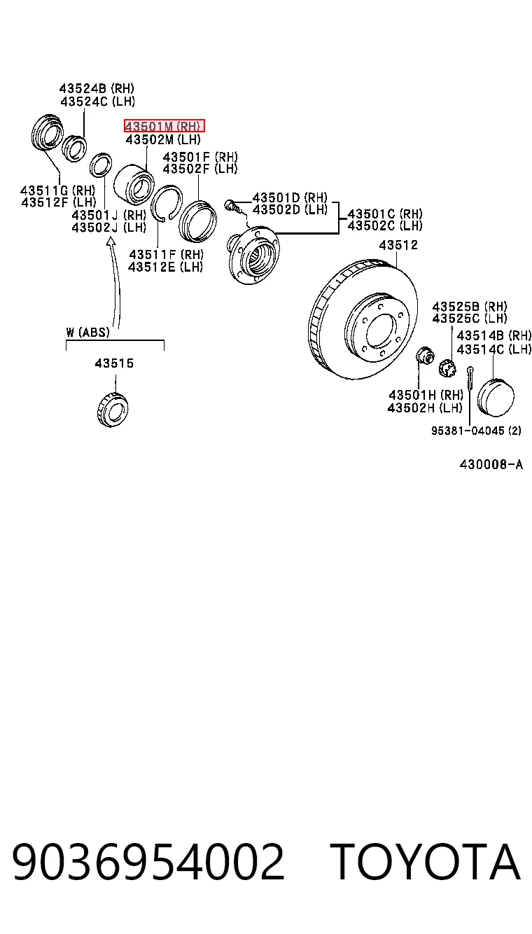 9036954002 Toyota Підшипник маточини передньої
