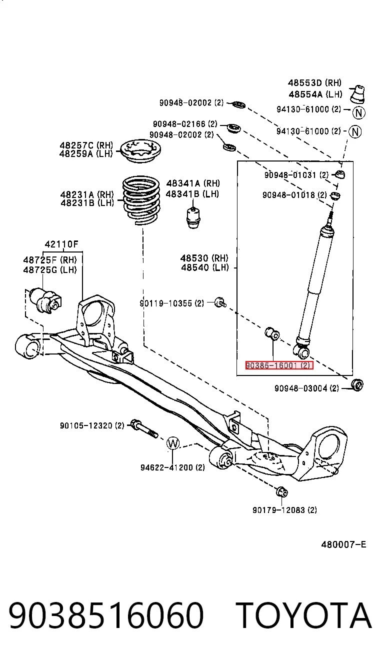 9038516060 Toyota Сайлентблок амортизатора заднього