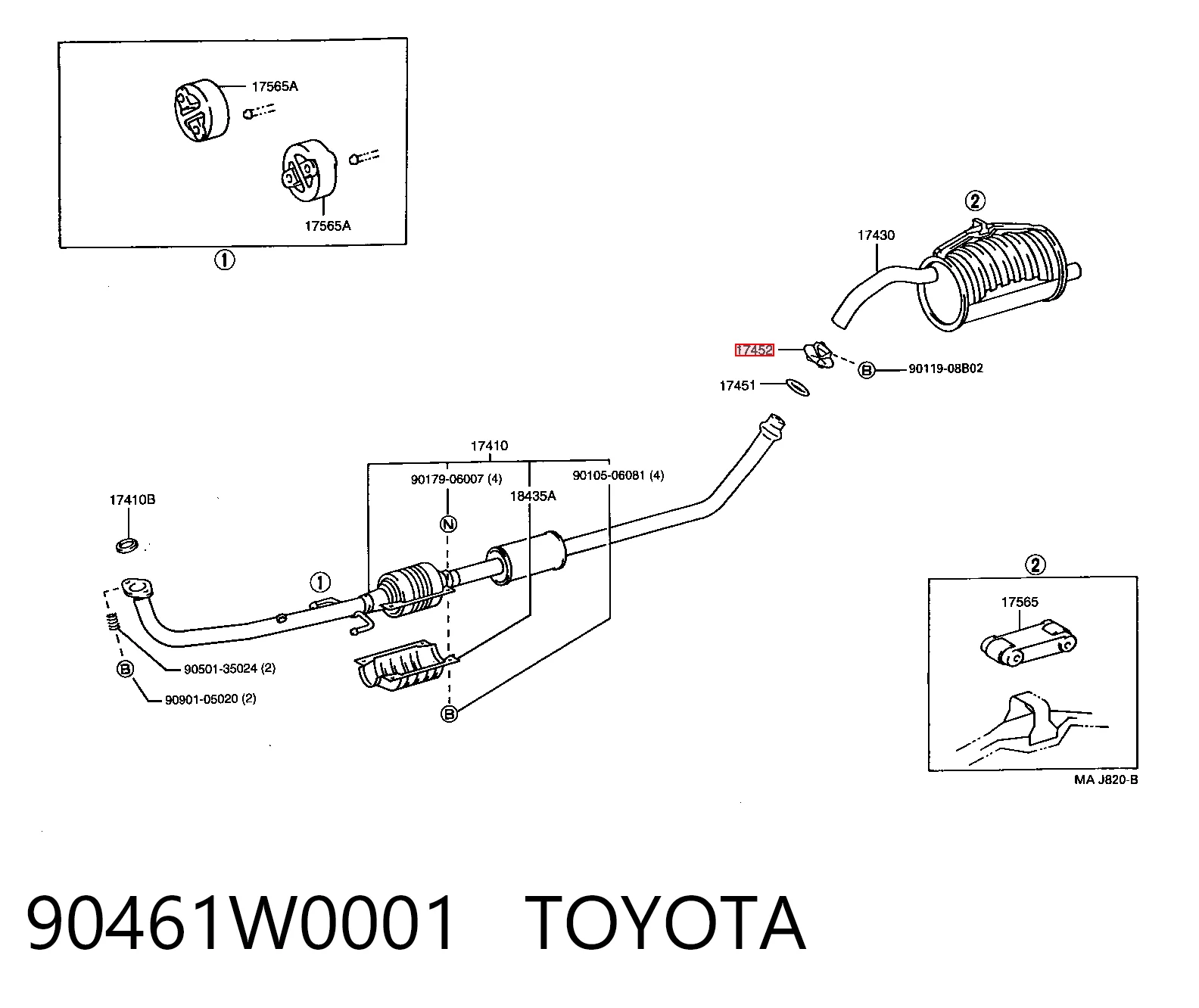 90461W0001 Toyota З'єднувальні елементи передні, система випуску