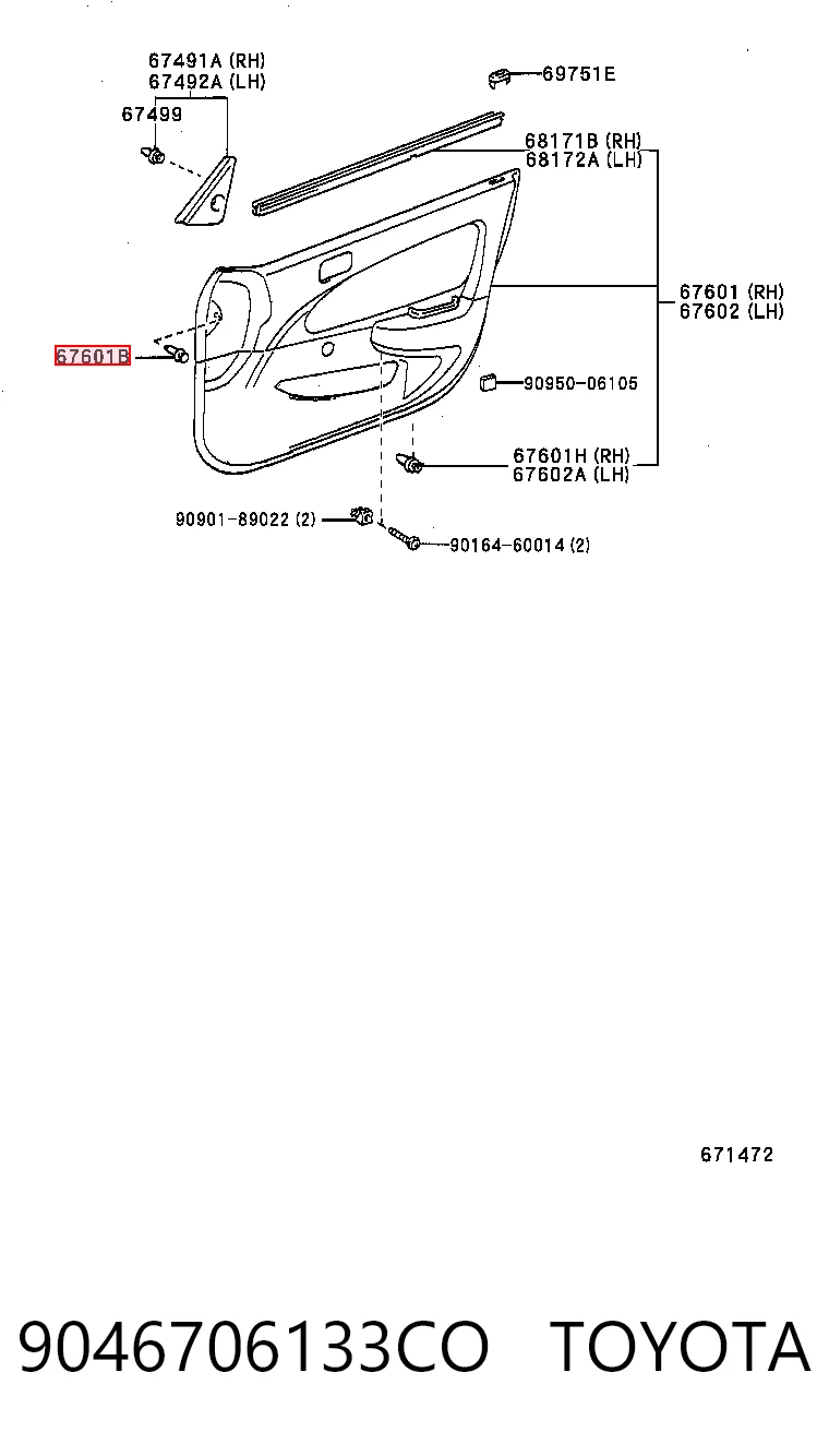 9046706133CO Toyota Пістон (кліп) кріплення підкрилки переднього крила