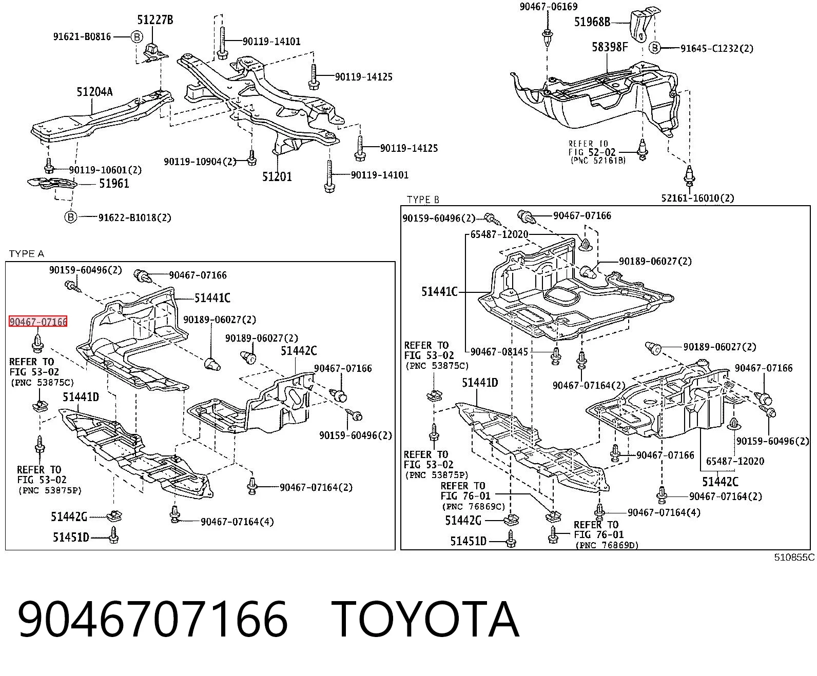 9046707166 Toyota Пістон (кліп) кріплення підкрилки переднього крила