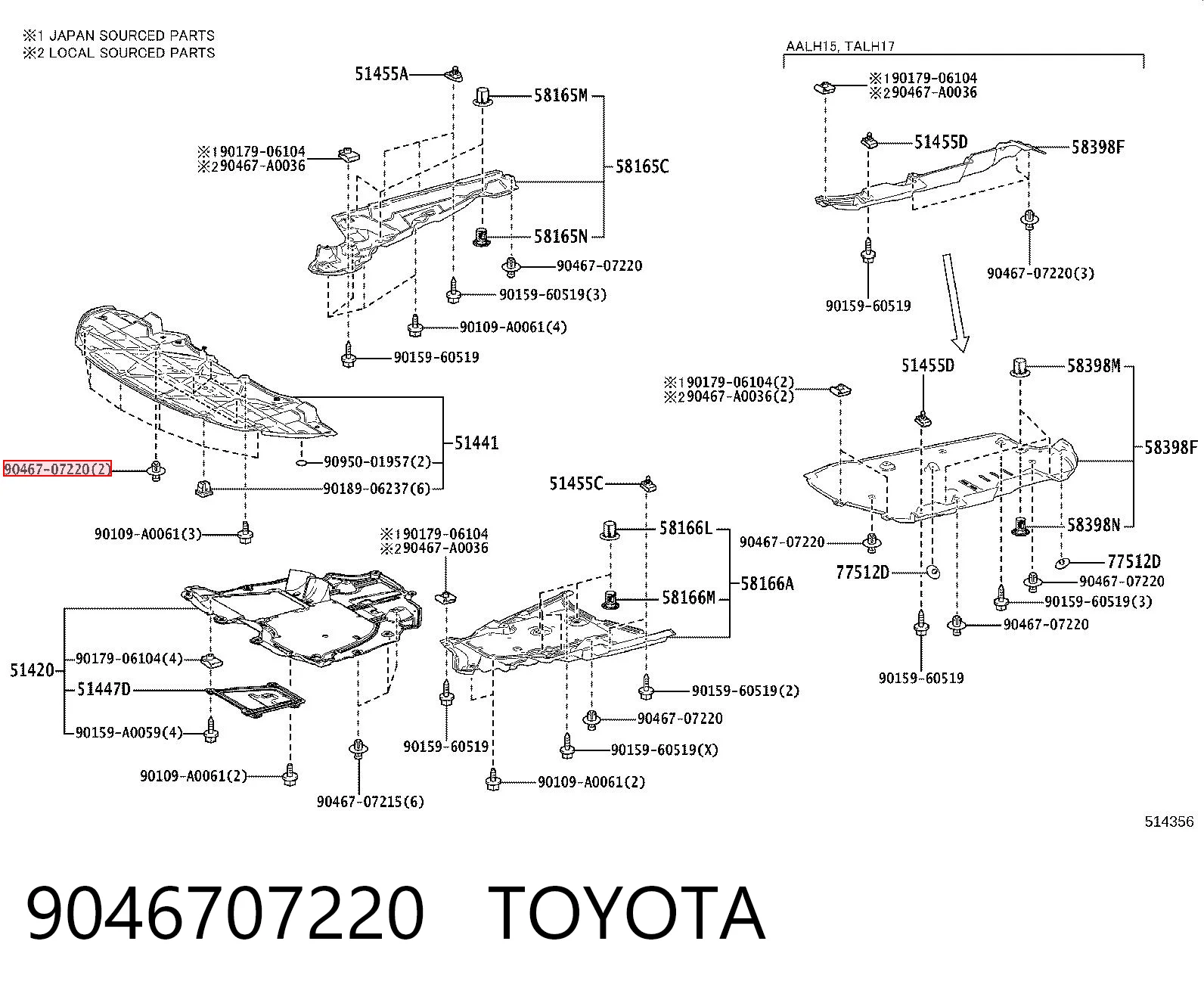 9046707220 Toyota Пістон (кліп) кріплення підкрилки переднього крила