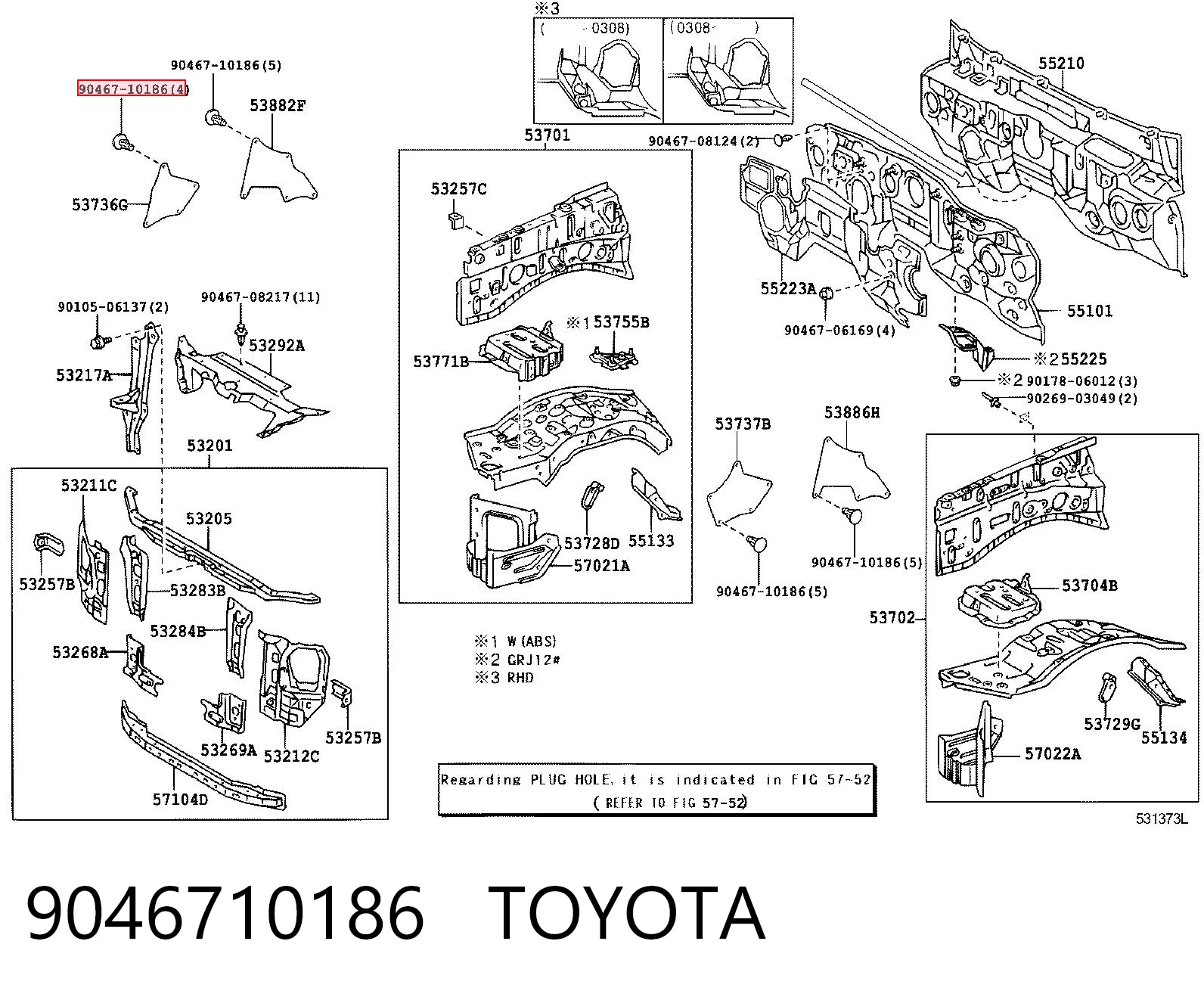 9046710186 Toyota Пістон (кліп) кріплення підкрилки переднього крила
