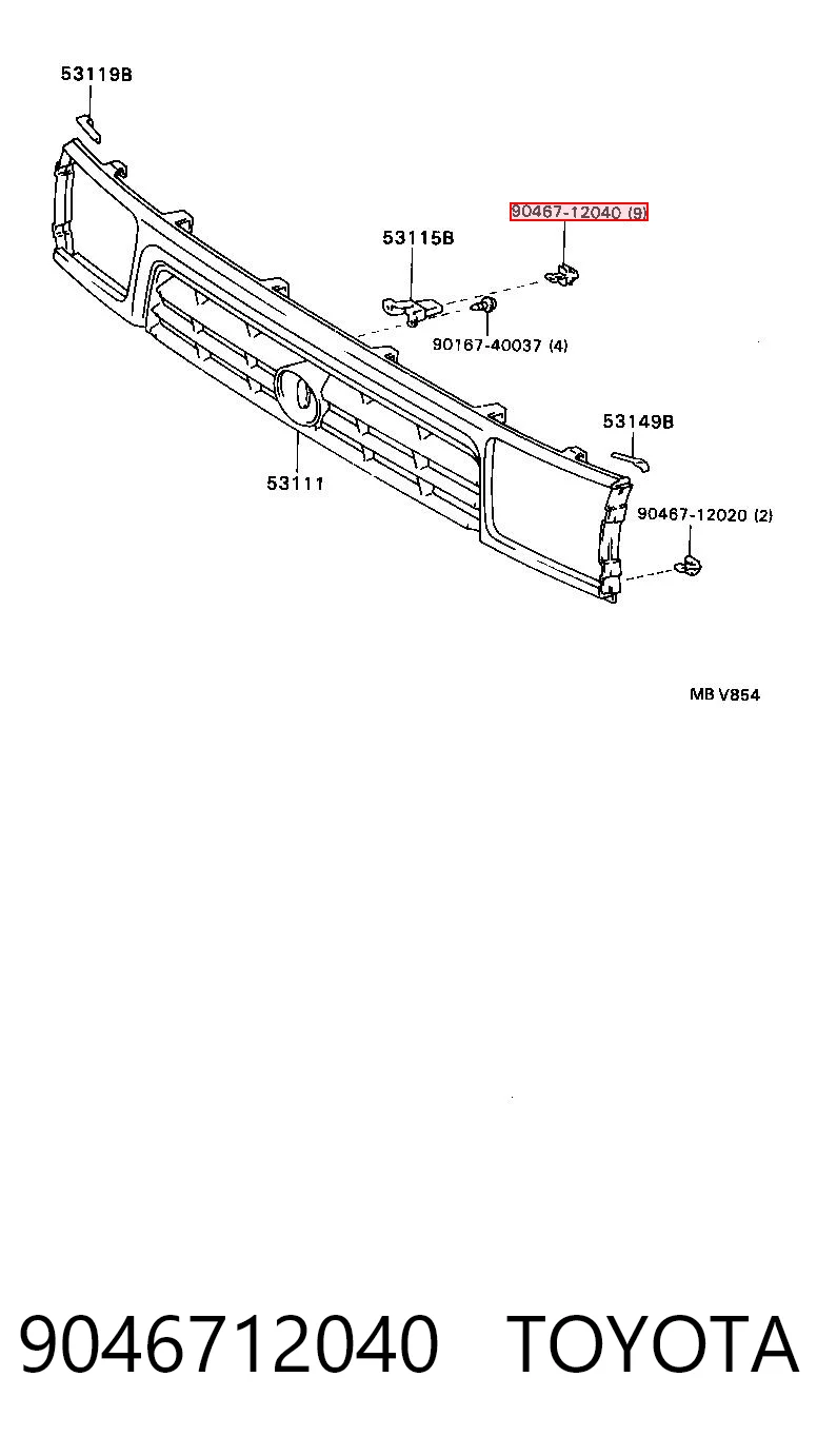 9046712040 Toyota Пістон (кліп) кріплення підкрилки переднього крила