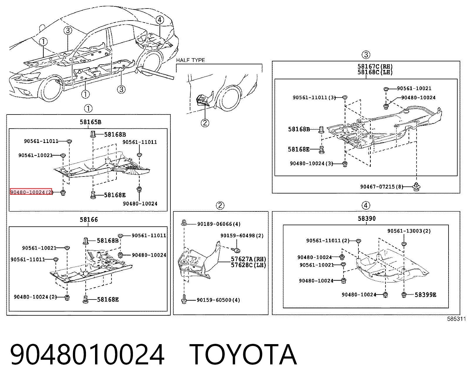 9048010024 Toyota Кліпса захисту днища
