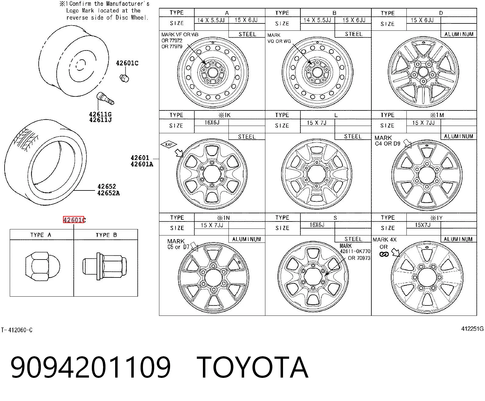 9094201109 Toyota Гайка колеса
