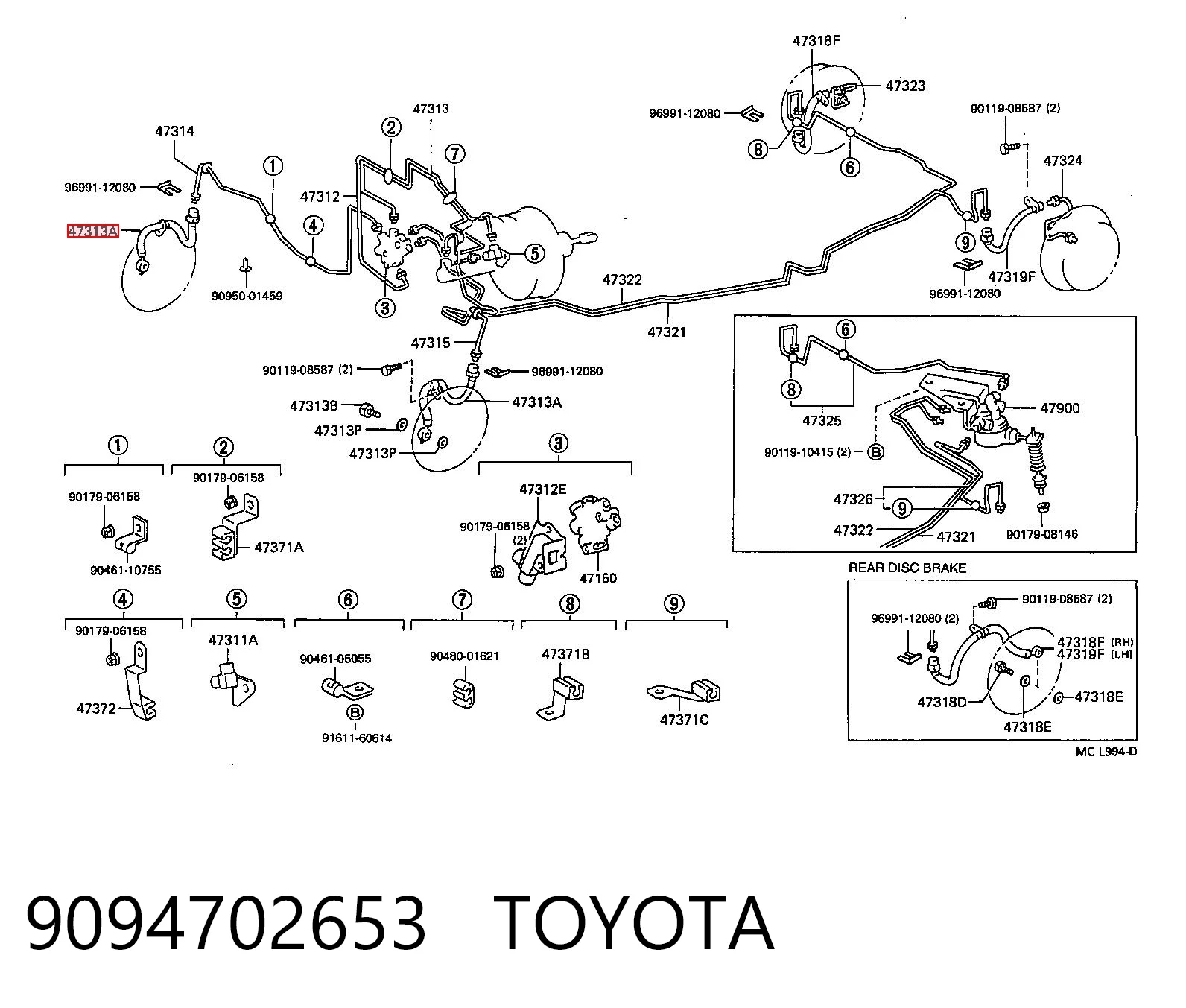 9094702653 Toyota Шланг гальмівний передній, лівий
