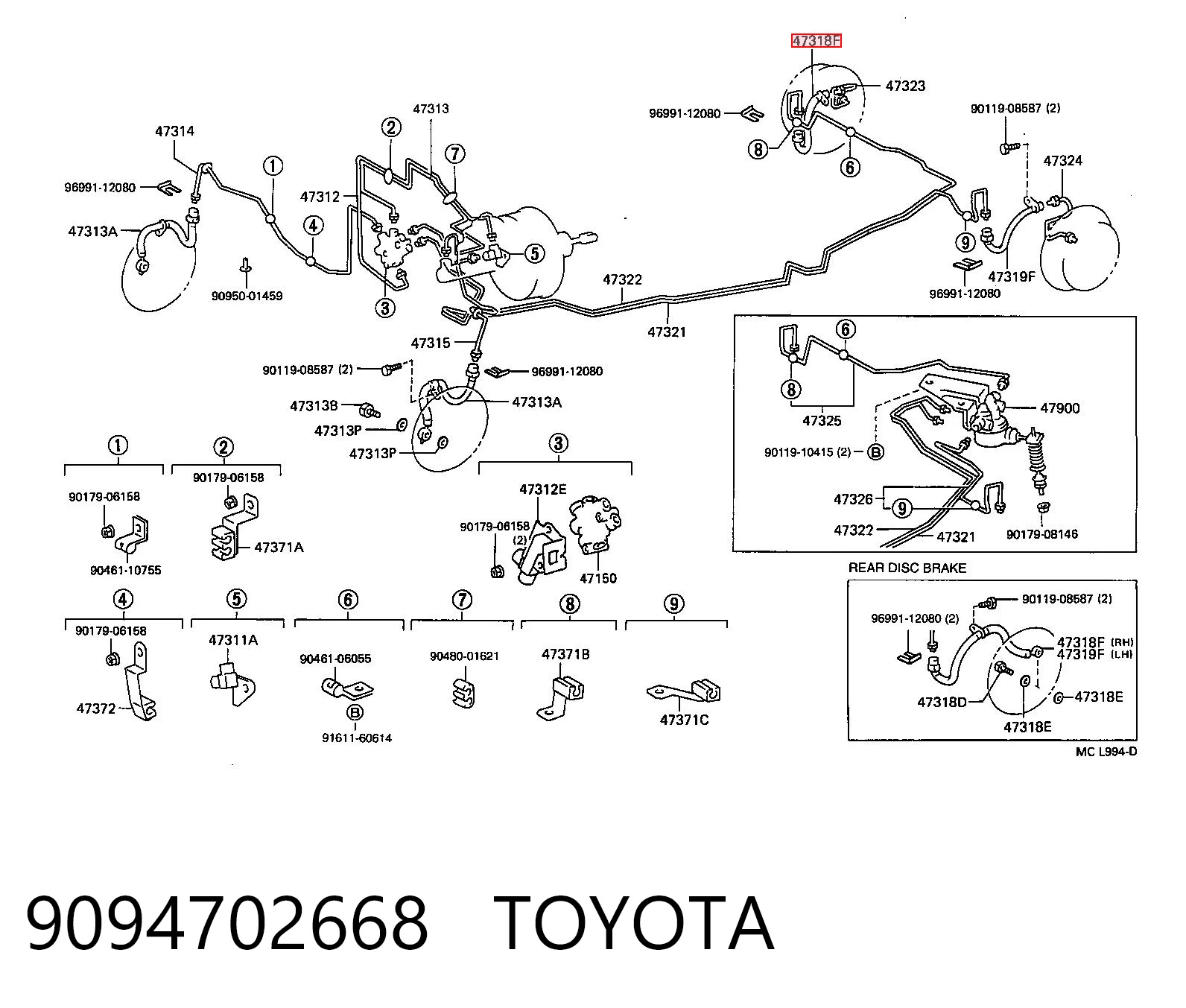 9094702668 Toyota Шланг гальмівний задній, правий