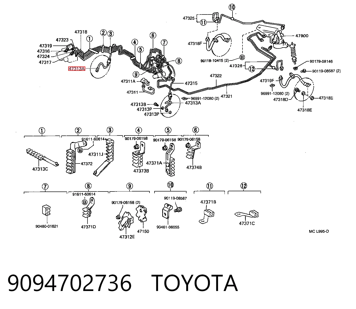9094702736 Toyota Шланг гальмівний передній, лівий