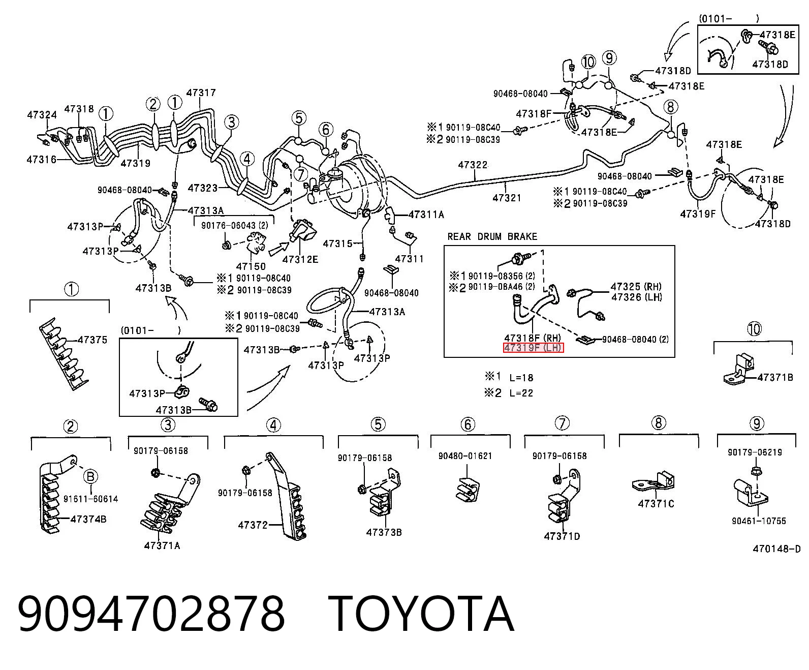9094702878 Toyota Шланг гальмівний задній, лівий
