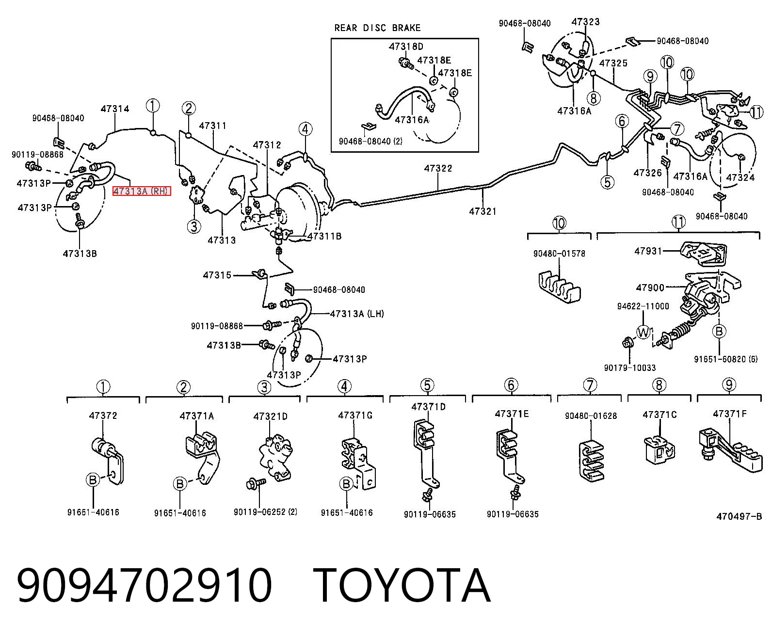 9094702910 Toyota Шланг гальмівний передній, правий