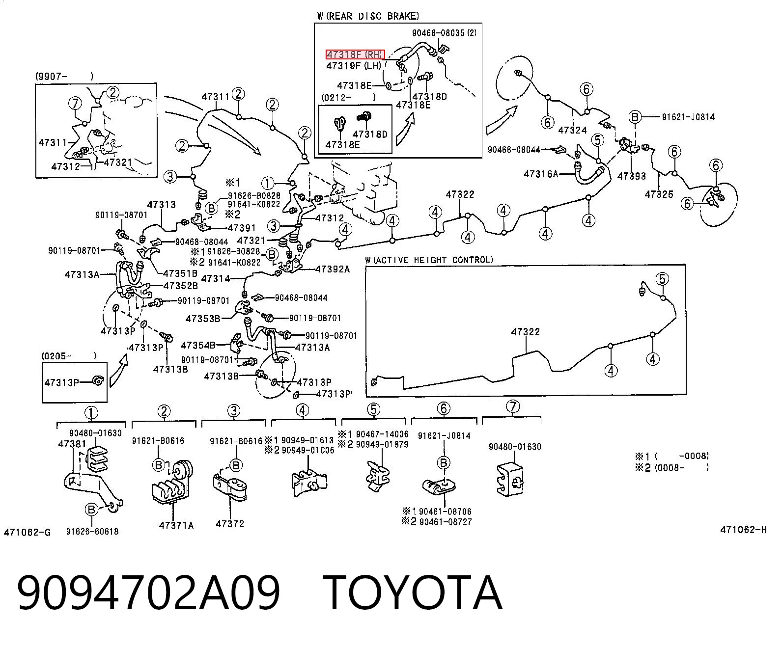 9094702A09 Toyota Шланг гальмівний задній, правий