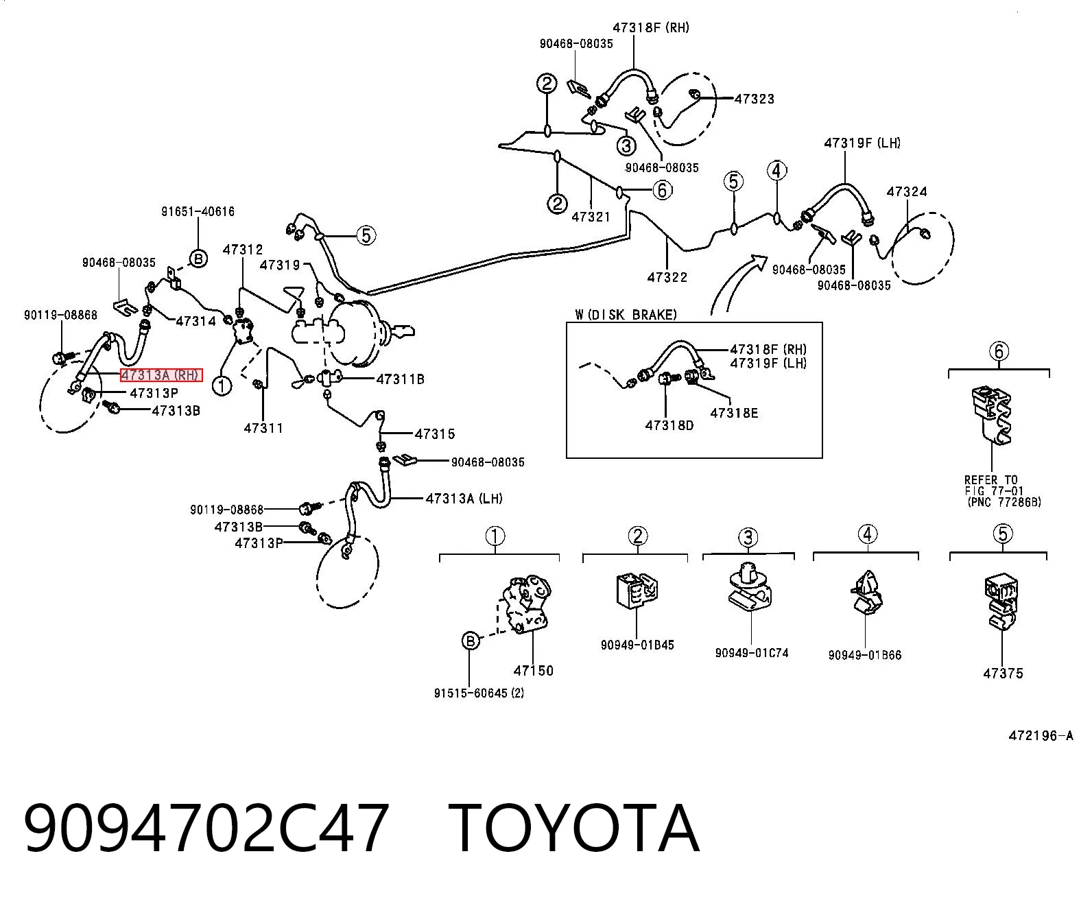 9094702C47 Toyota Шланг гальмівний передній, правий