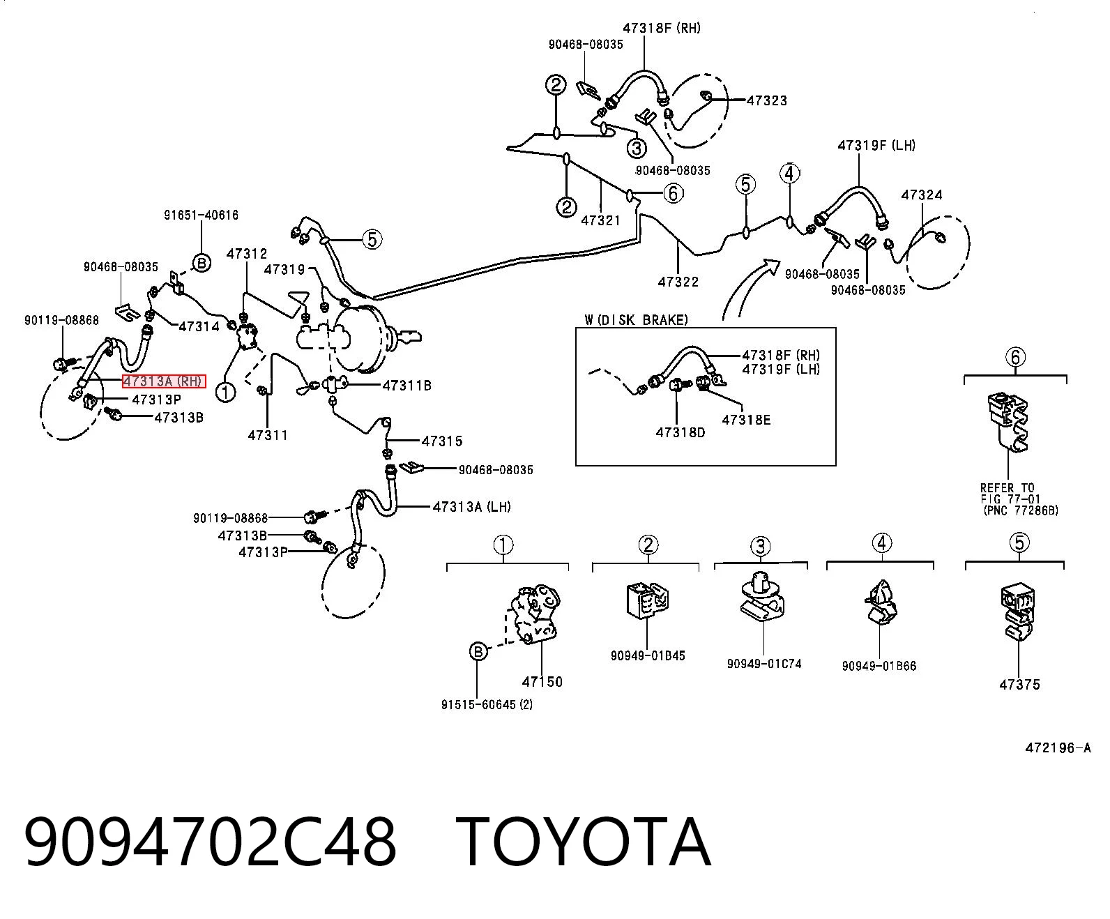 9094702C48 Toyota Шланг гальмівний передній, лівий