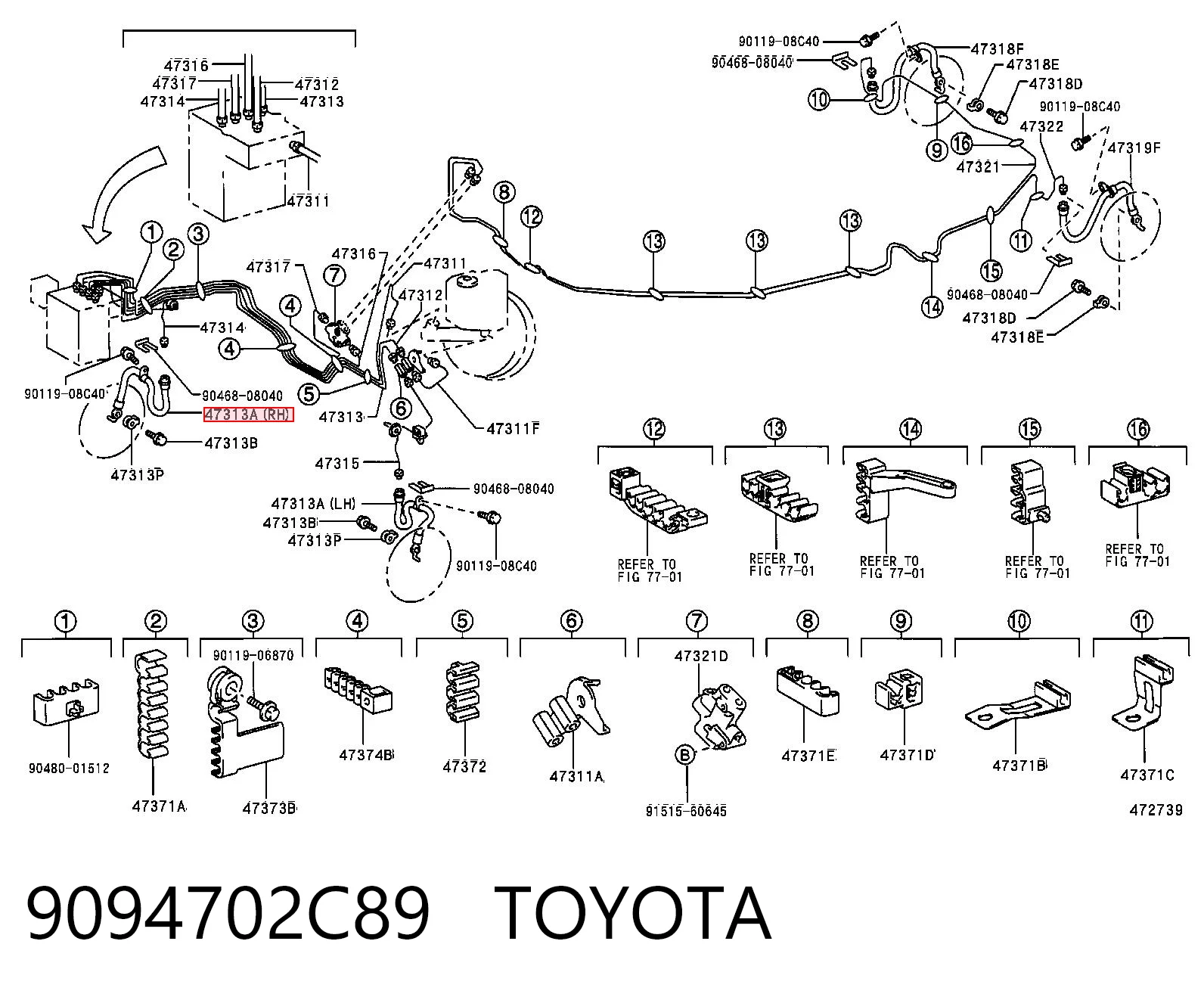 9094702C89 Toyota Шланг гальмівний передній, правий