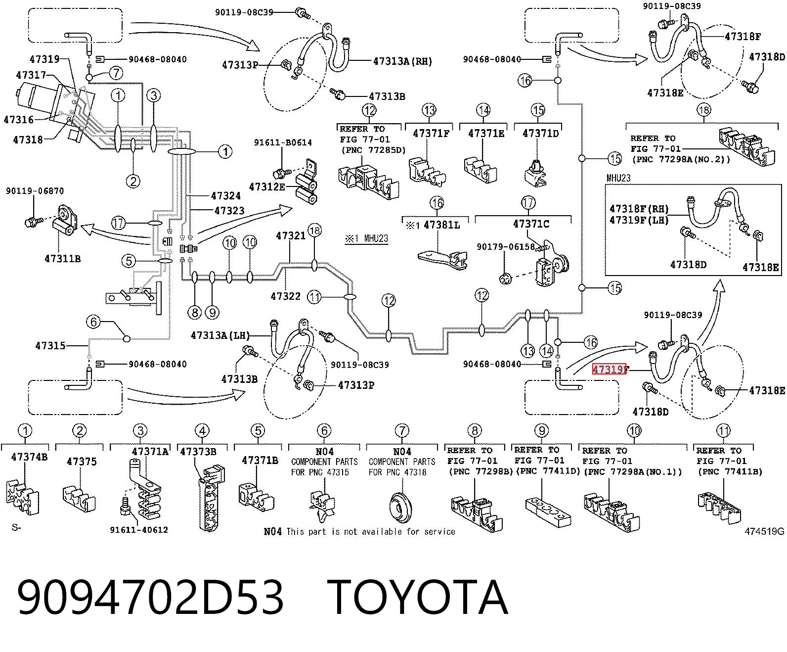 9094702D53 Toyota Шланг гальмівний задній, лівий