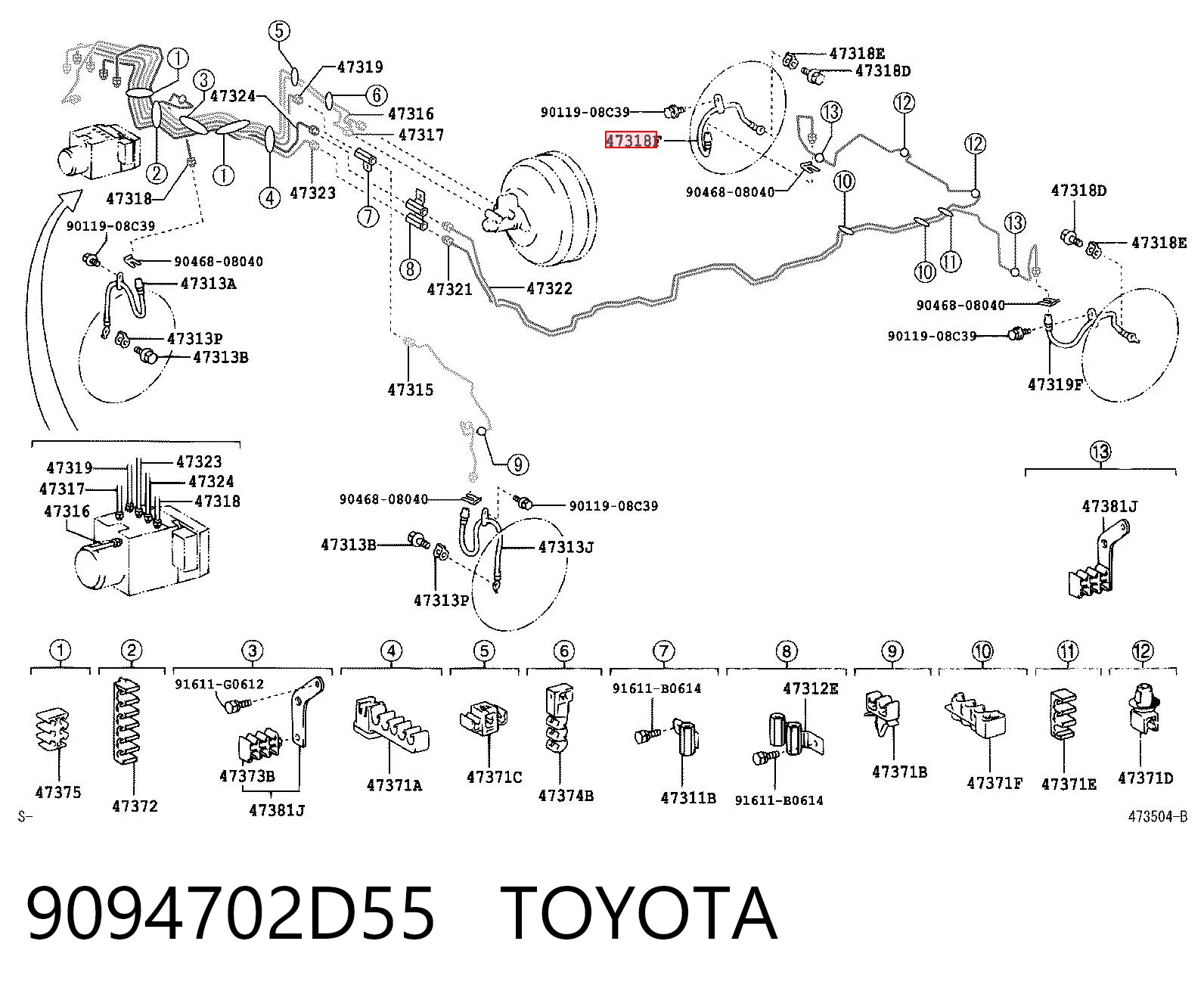 9094702D55 Toyota Шланг гальмівний задній, правий