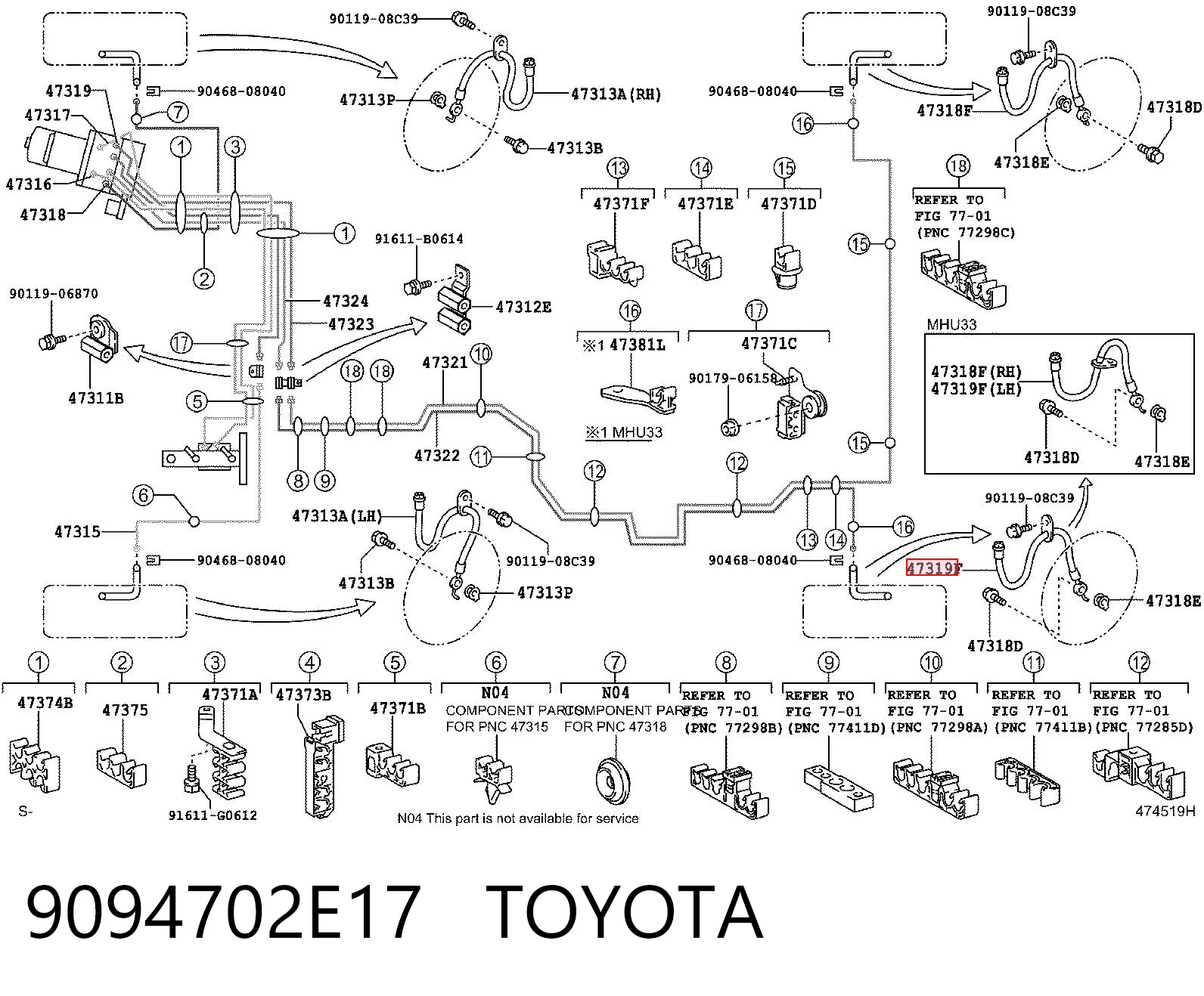 9094702E17 Toyota Шланг гальмівний задній, лівий