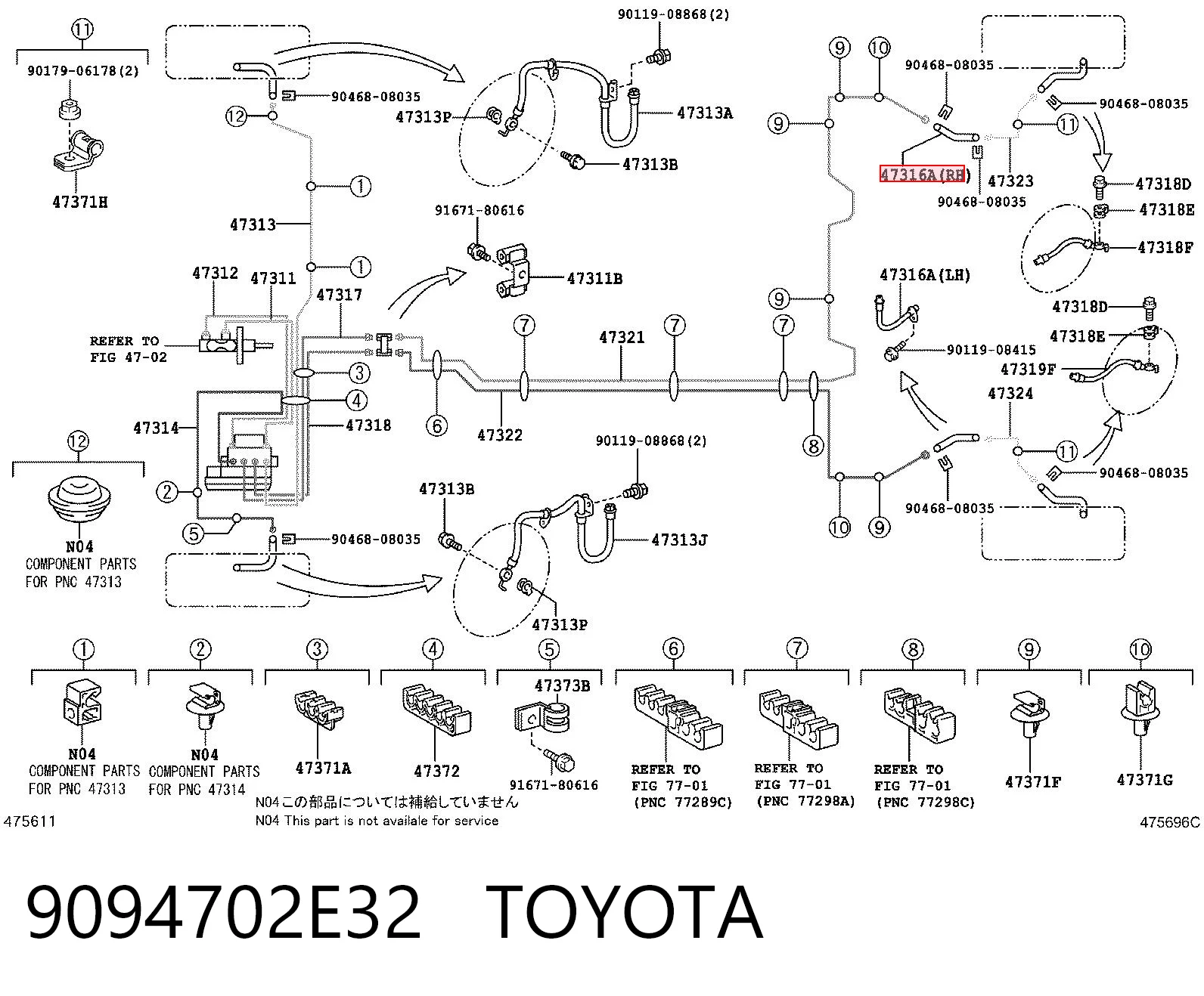 9094702E32 Toyota Шланг гальмівний задній, правий