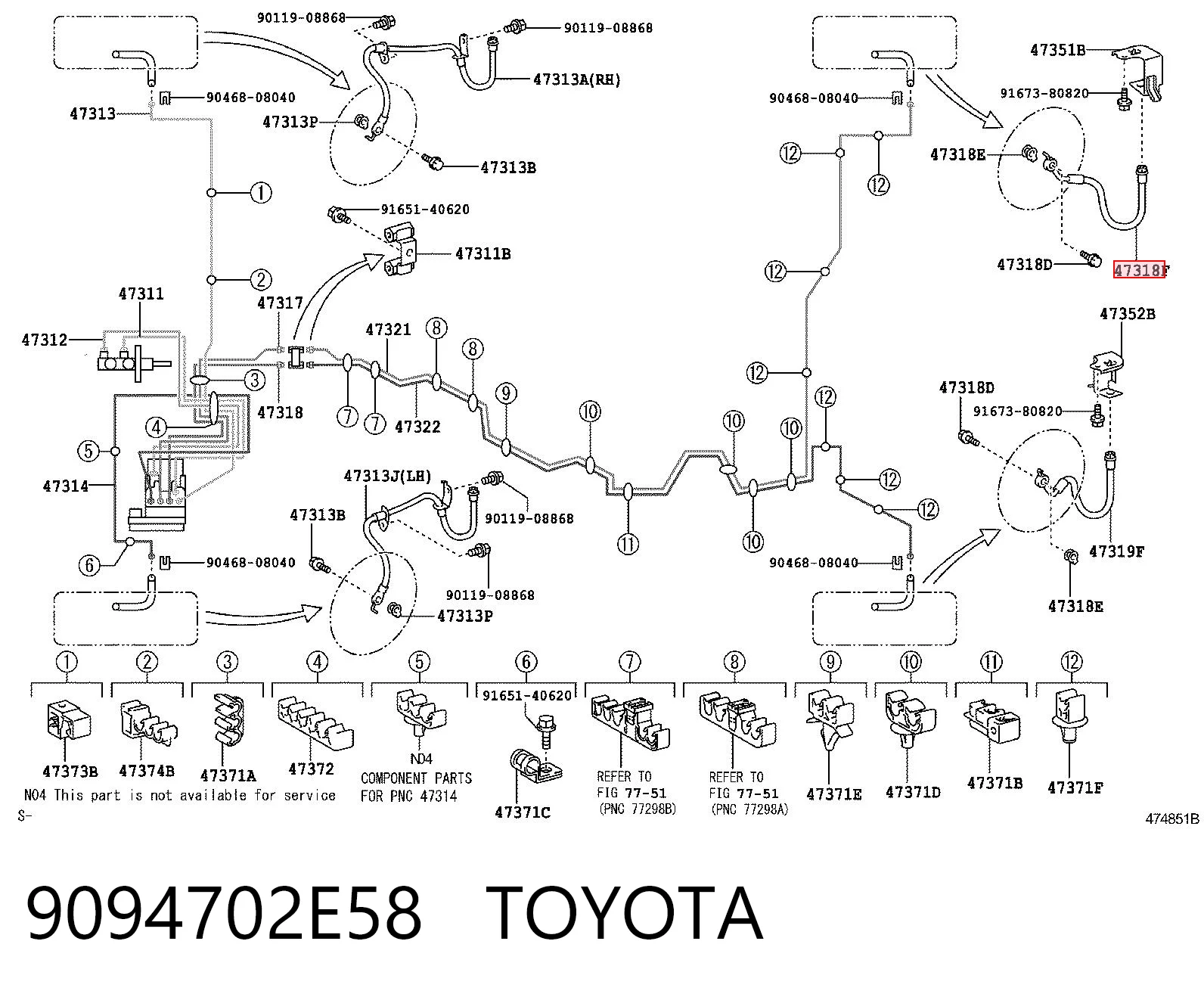 9094702E58 Toyota Шланг гальмівний задній, правий