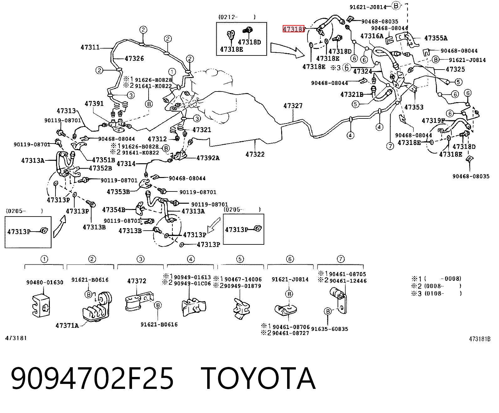 9094702F25 Toyota Шланг гальмівний задній, правий