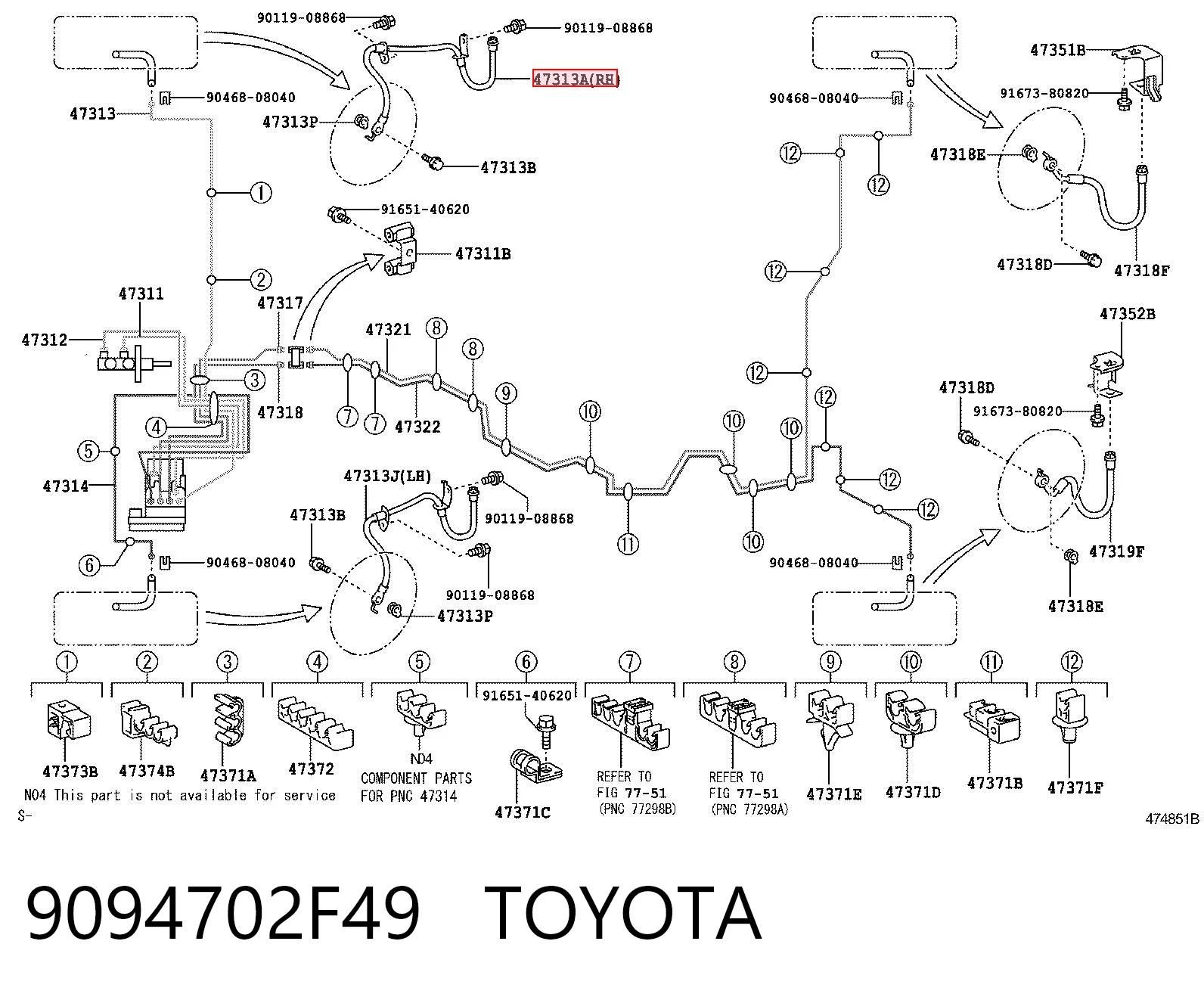 9094702F49 Toyota Шланг гальмівний передній, правий