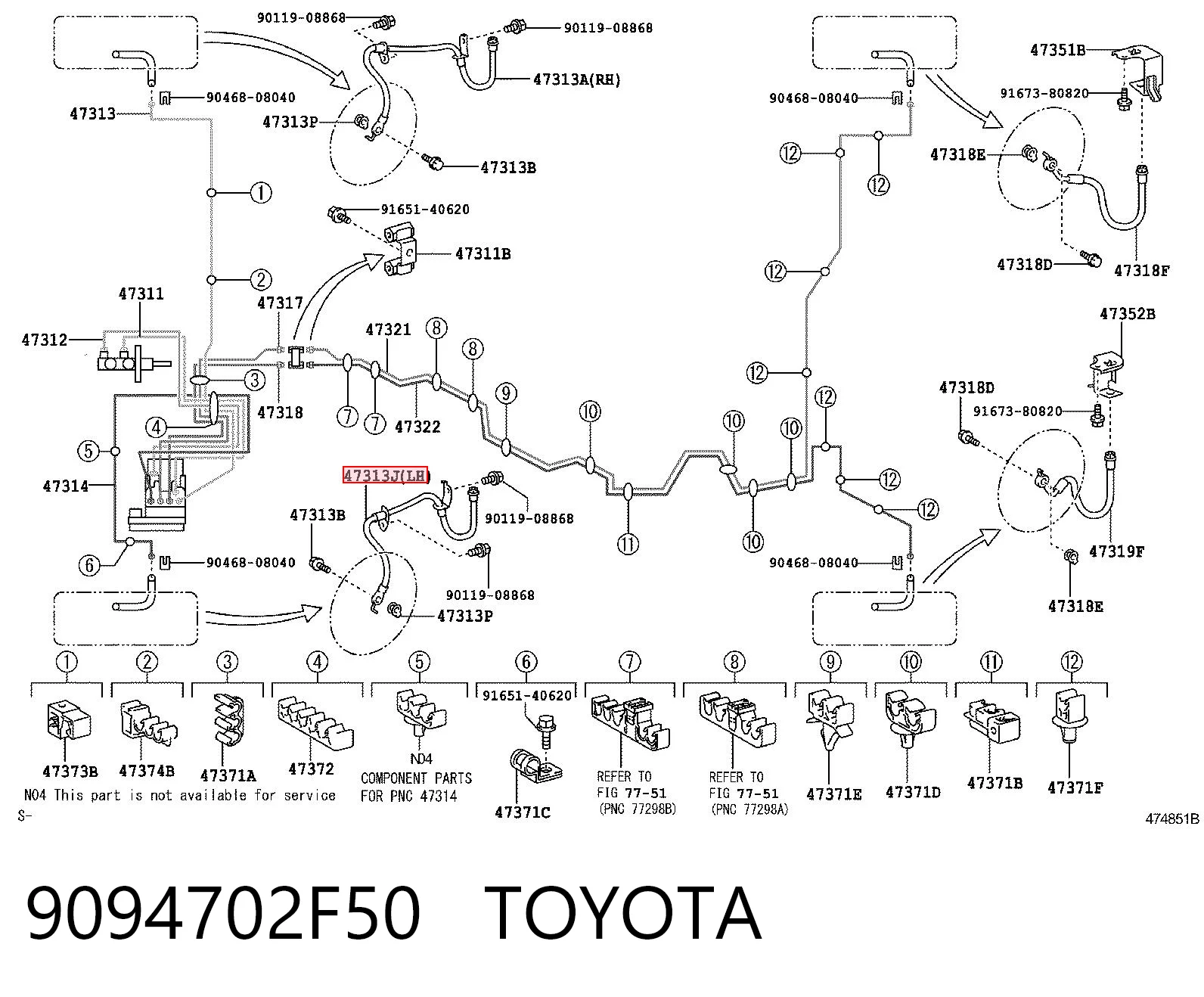 9094702F50 Toyota Шланг гальмівний передній, лівий