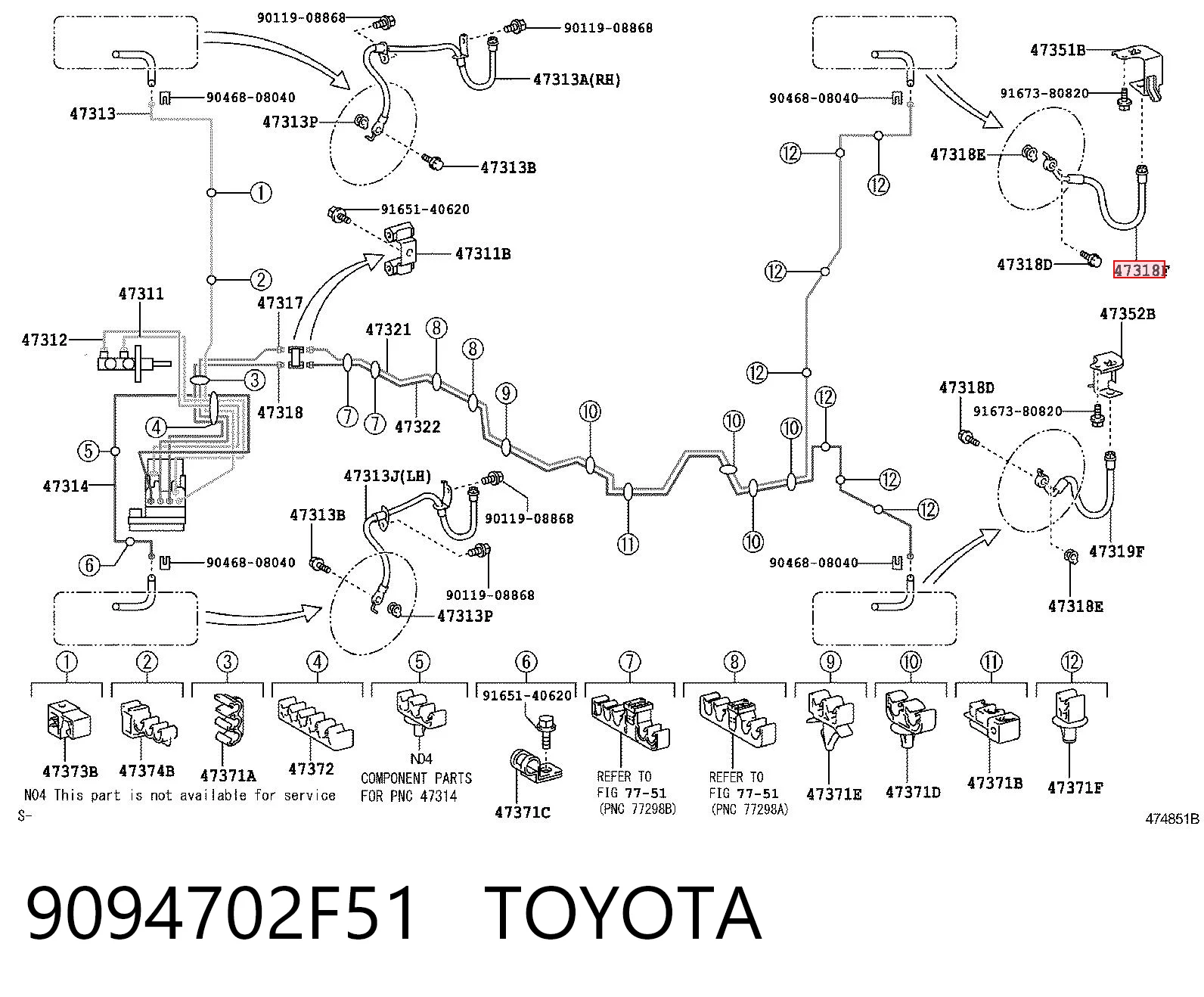 9094702F51 Toyota Шланг гальмівний задній, правий