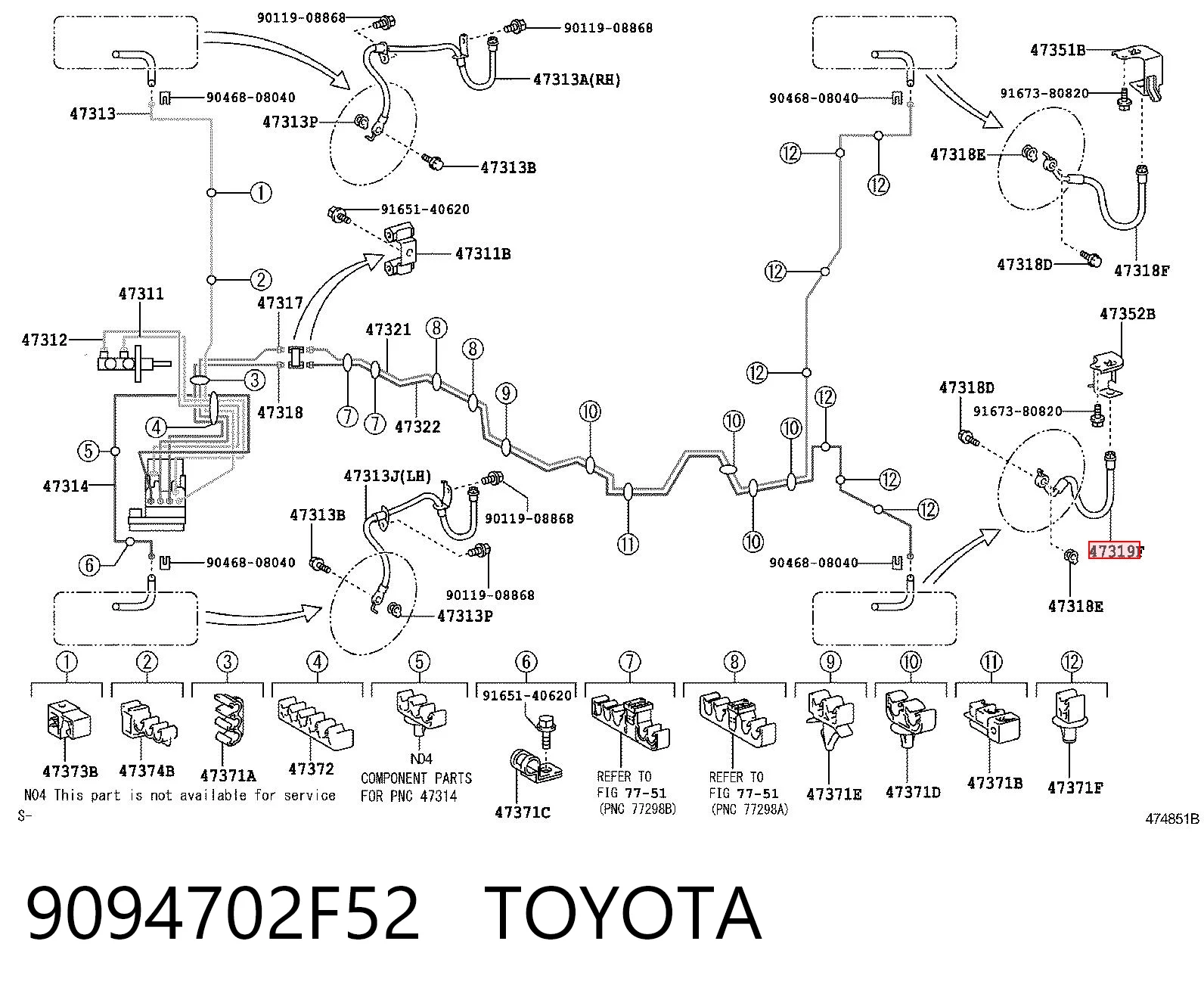 9094702F52 Toyota Шланг гальмівний задній, лівий