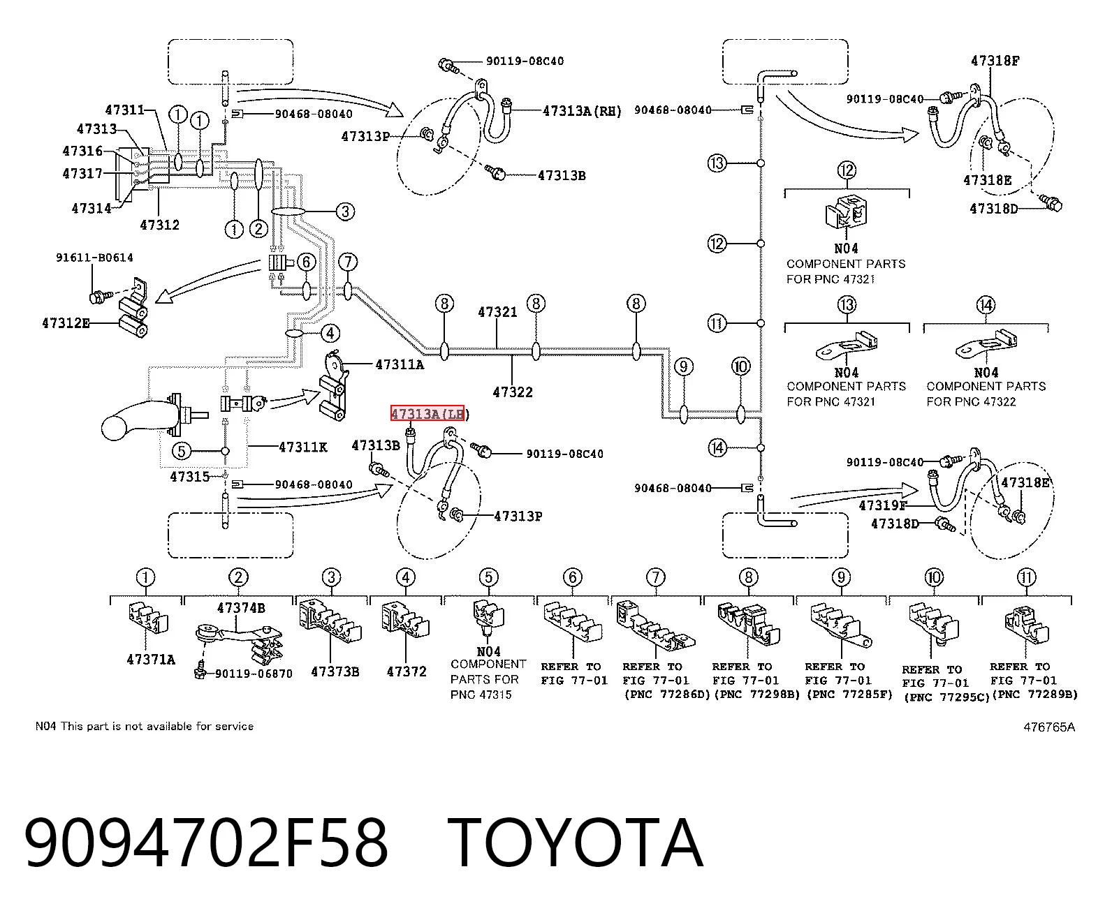 9094702F58 Toyota Шланг гальмівний передній, правий