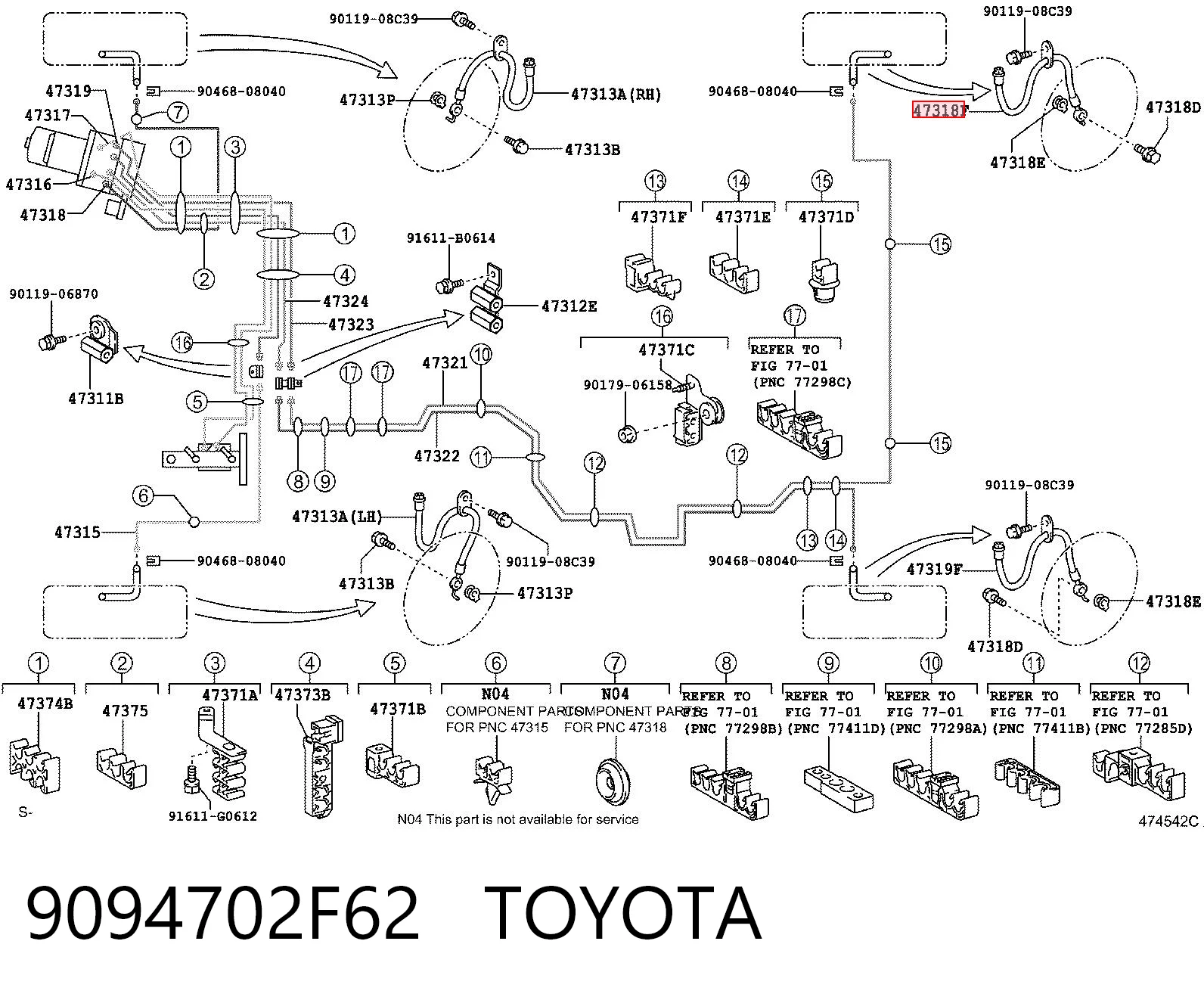 9094702F62 Toyota Шланг гальмівний задній, правий