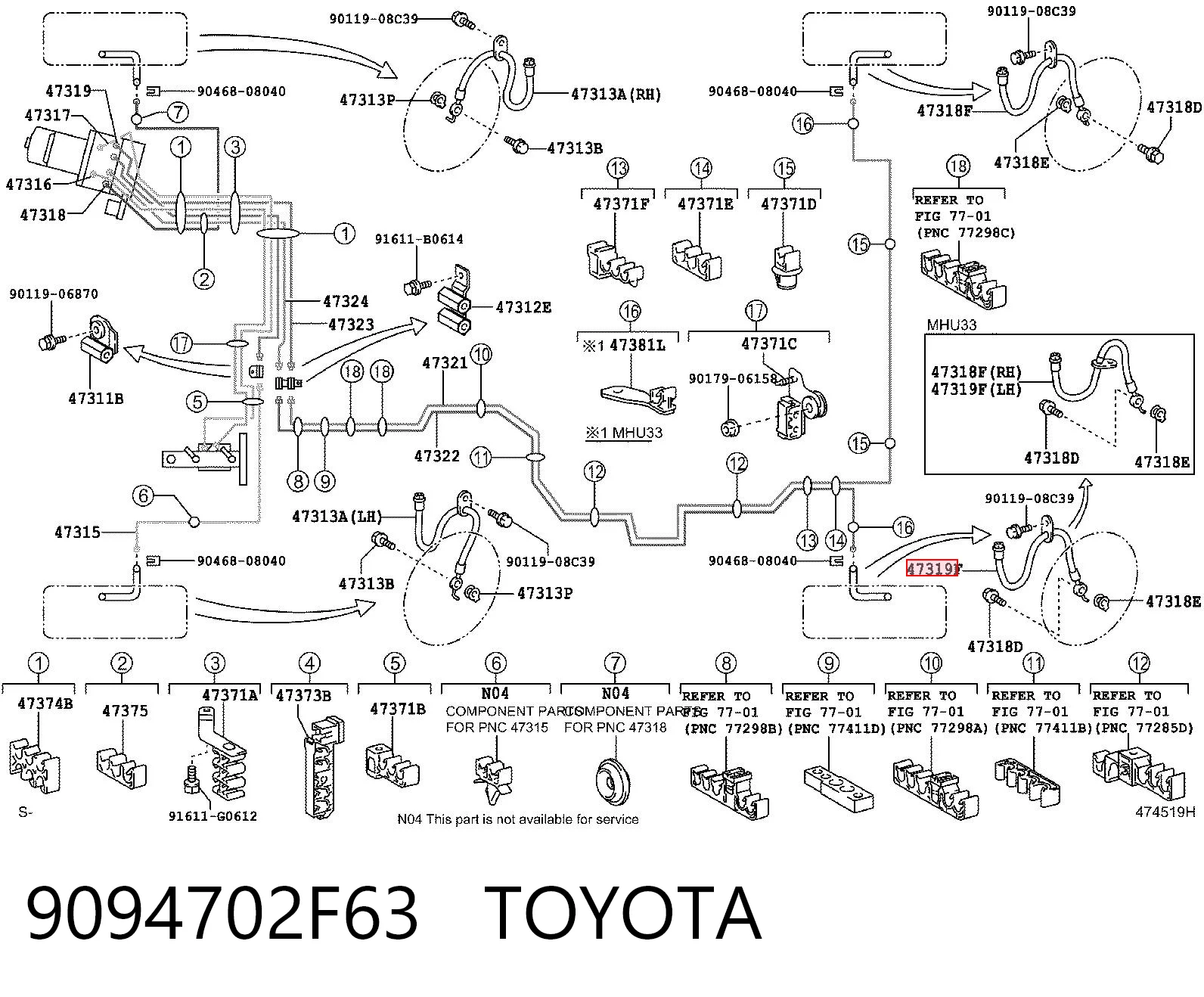 9094702F63 Toyota Шланг гальмівний задній, лівий