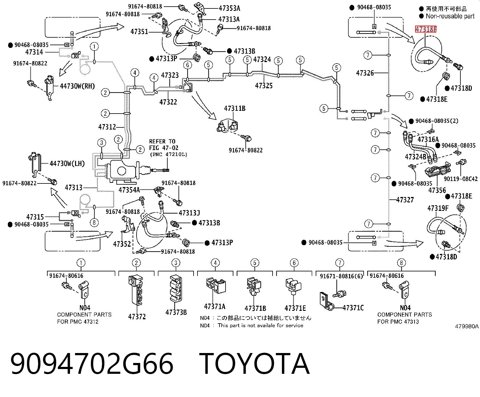 9094702G66 Toyota Шланг гальмівний задній