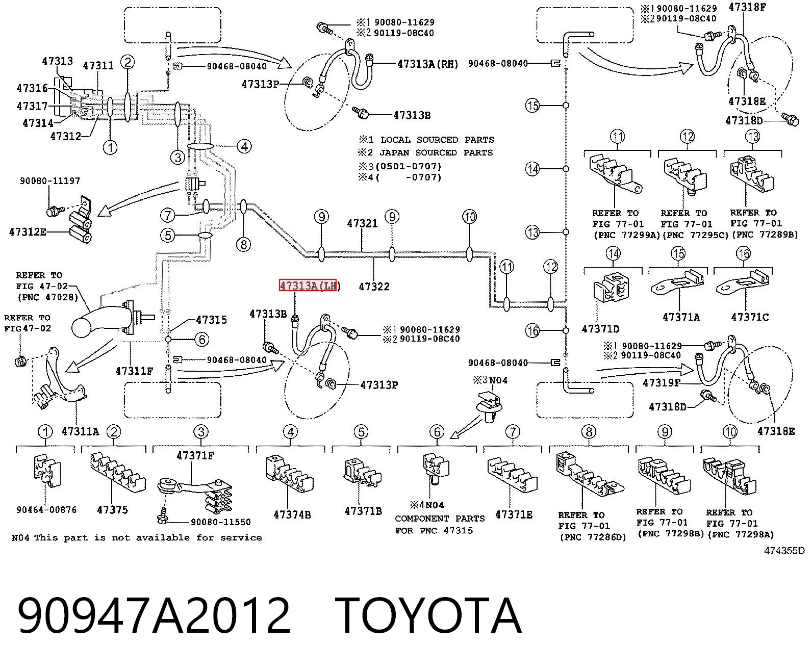 90947A2012 Toyota Шланг гальмівний задній