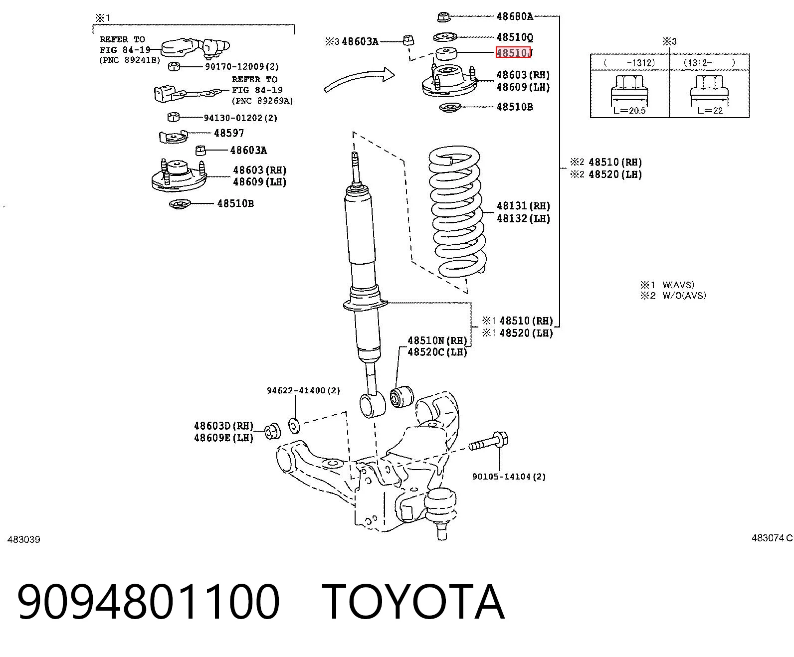 9094801100 Toyota Втулка штоку переднього амортизатора