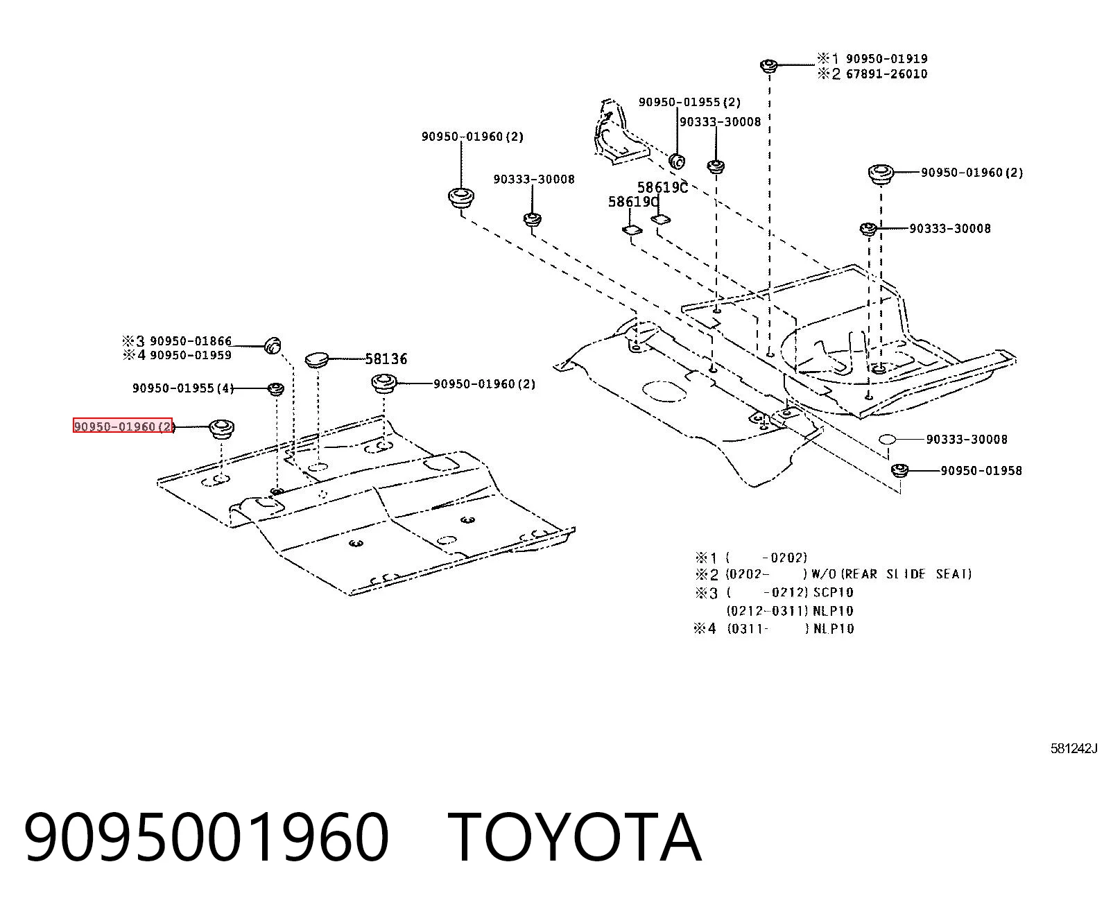 9095001960 Toyota Заглушка кузова (підлоги)