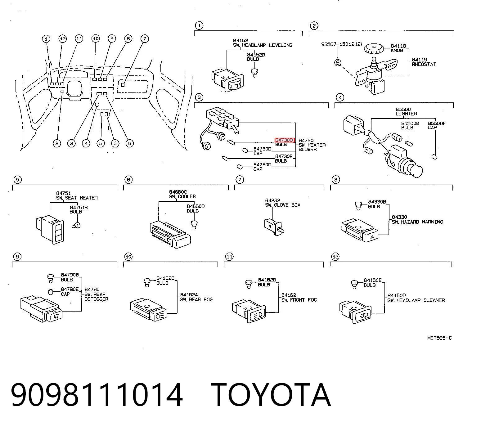 9098111014 Toyota Лампочка плафону освітлення салону/кабіни