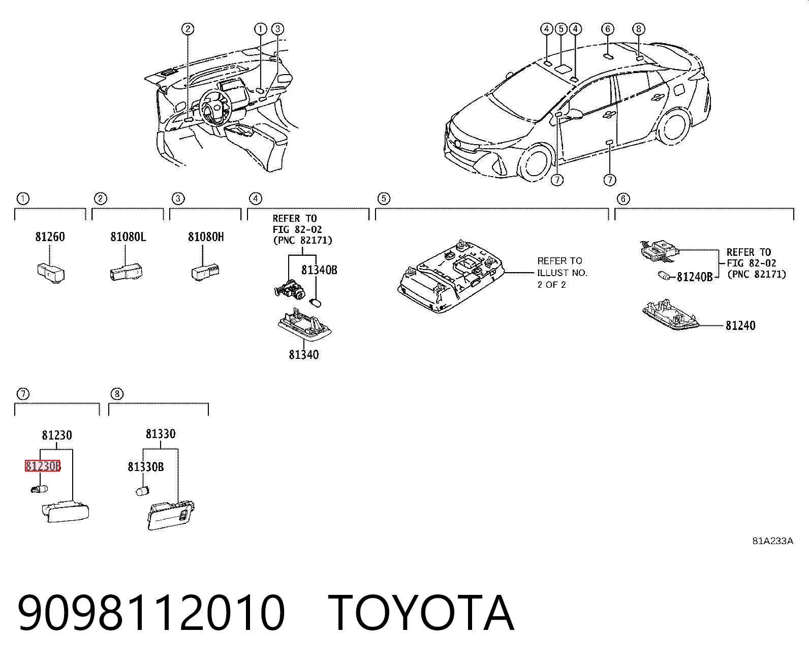 9098112010 Toyota Лампочка плафону освітлення салону/кабіни