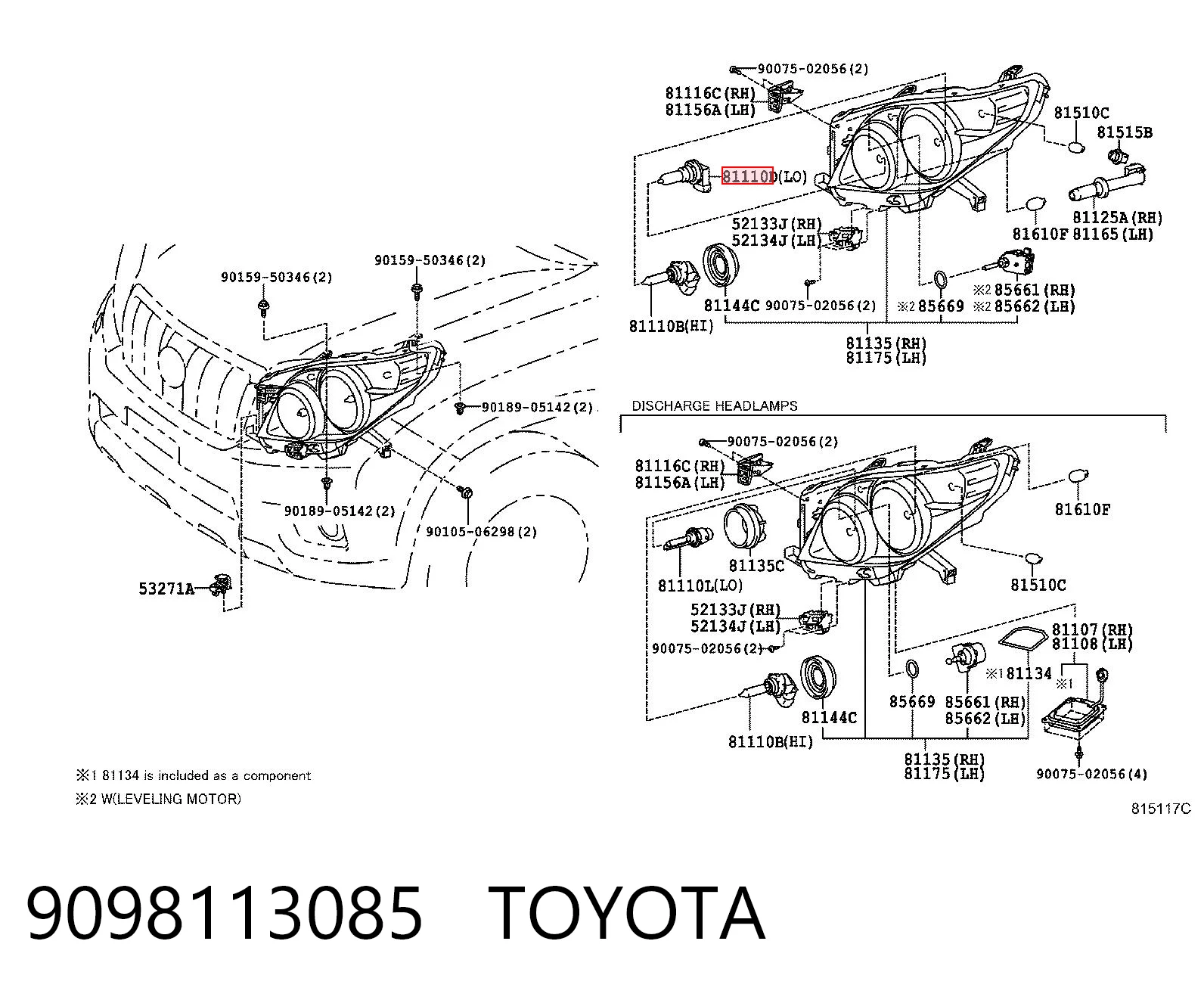 9098113085 Toyota Лампа автомобільна