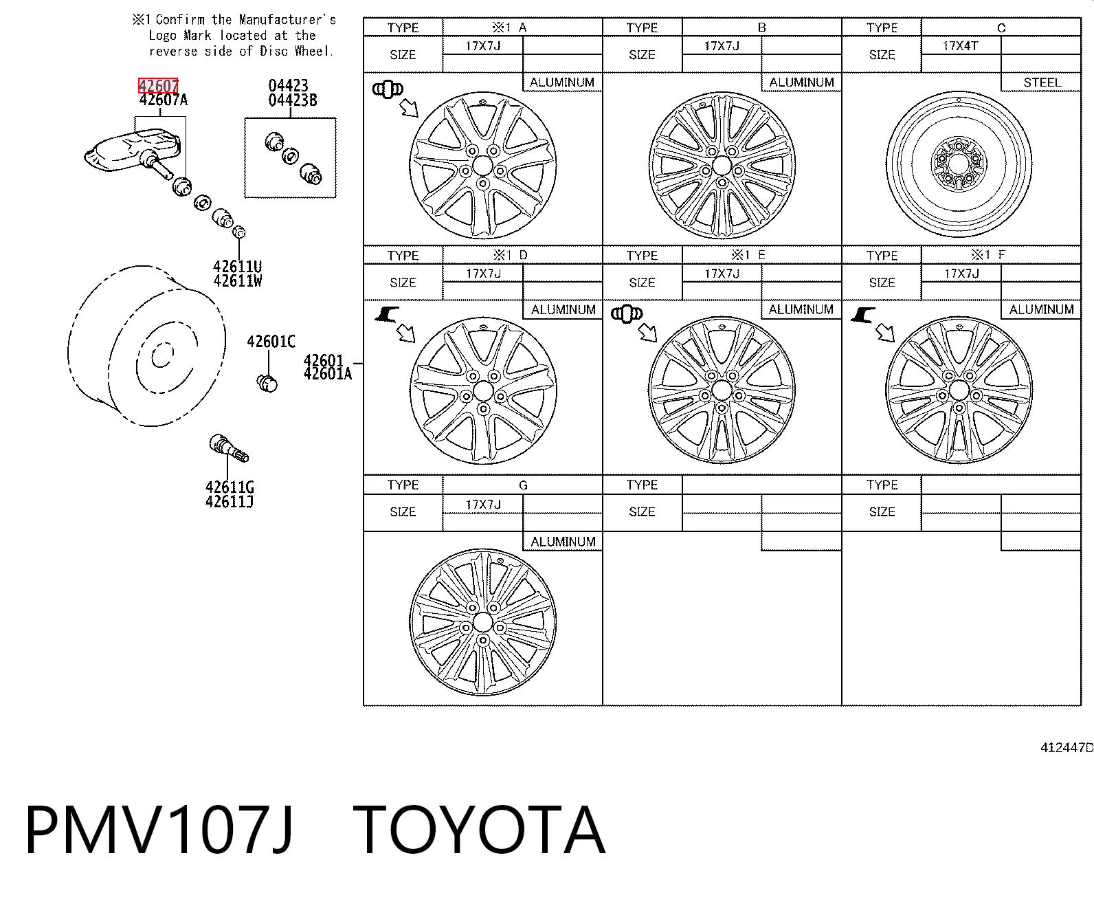 PMV107J Toyota Датчик шин