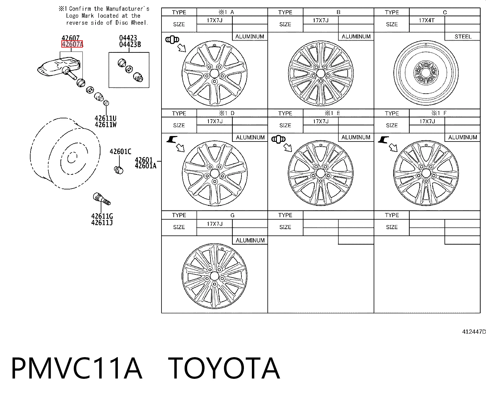 PMVC11A Toyota Датчик шин