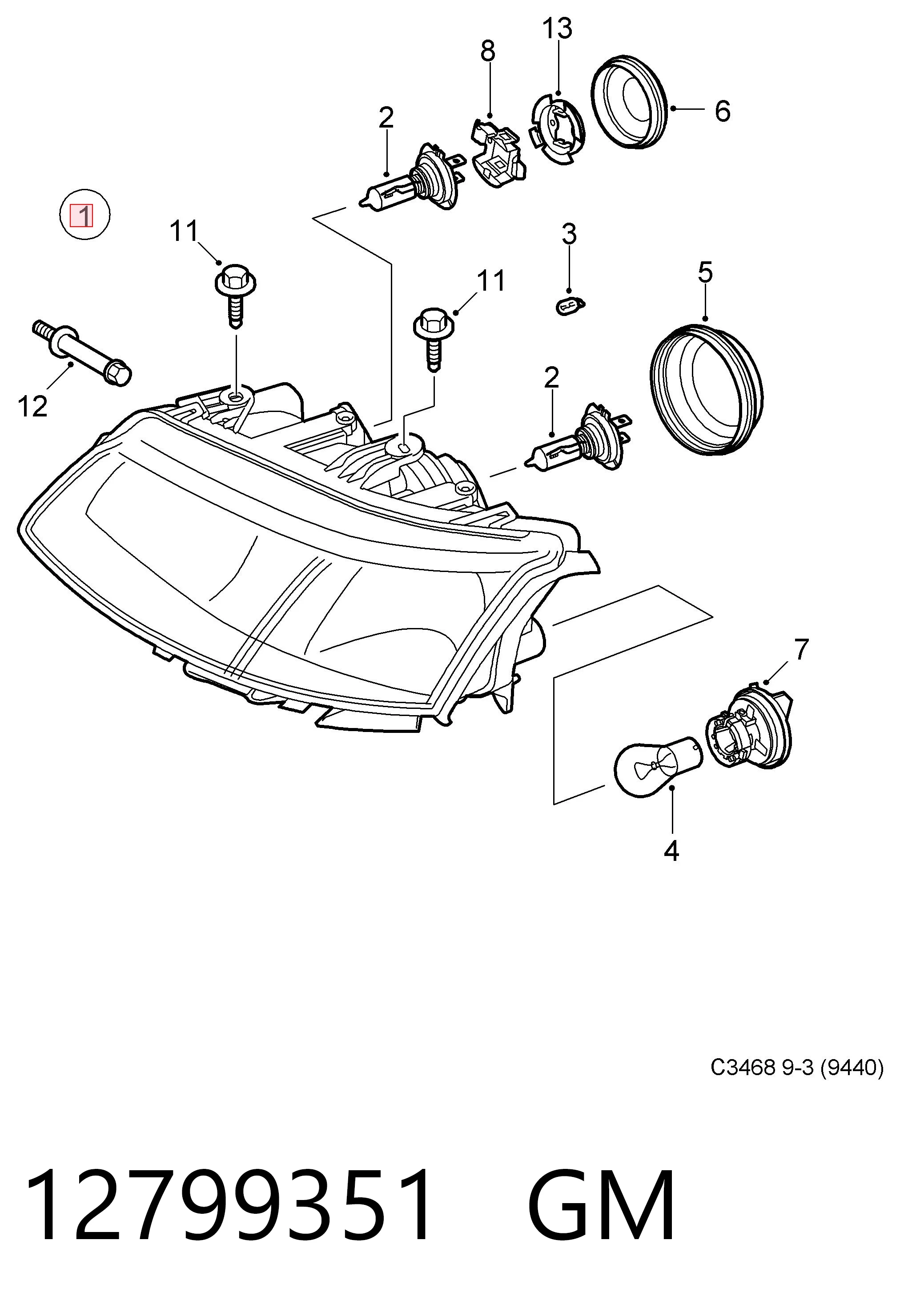 Фара передня права на Saab 9-3  YS3F