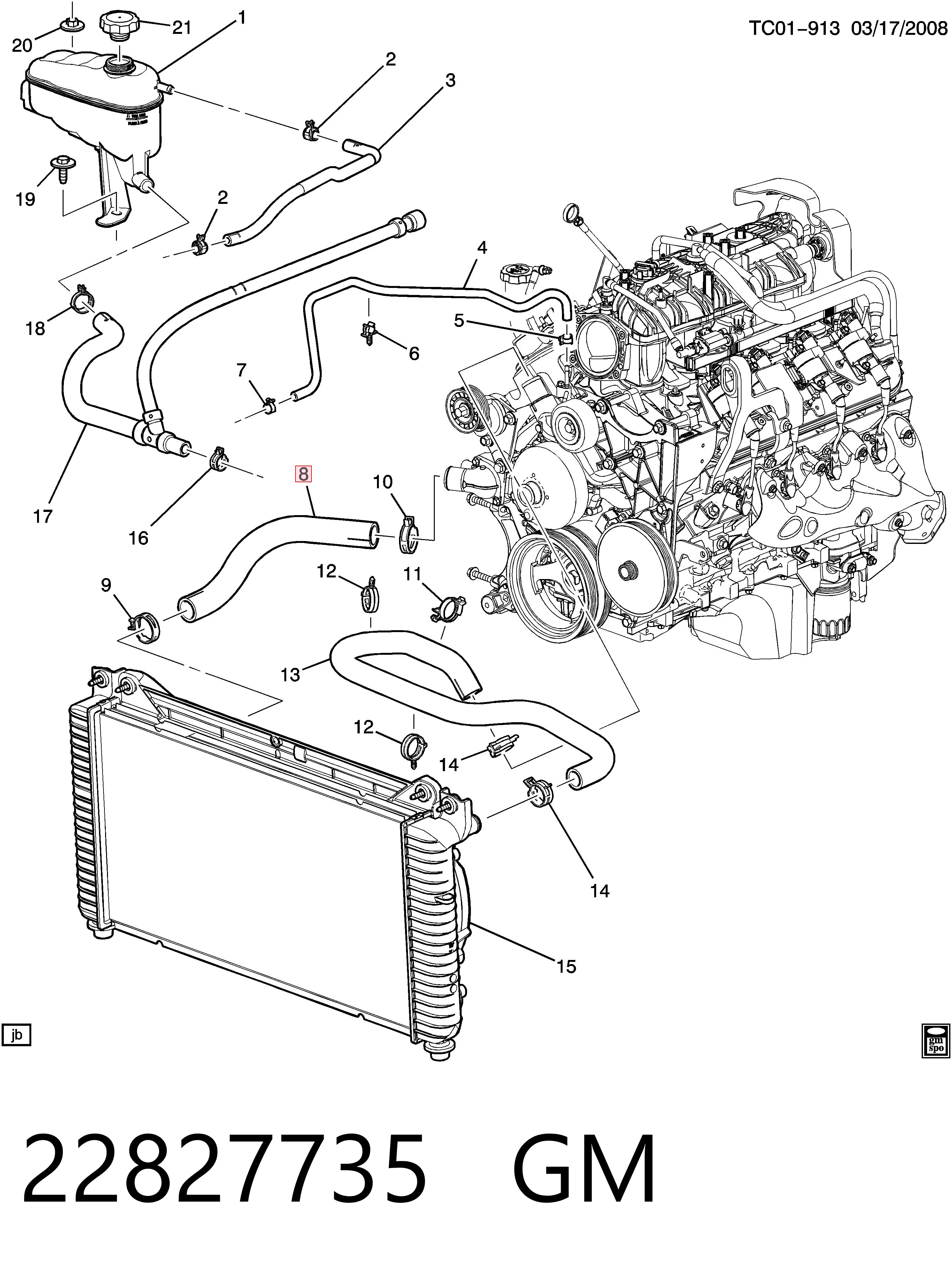 22827735 General Motors Шланг/патрубок радіатора охолодження, нижній