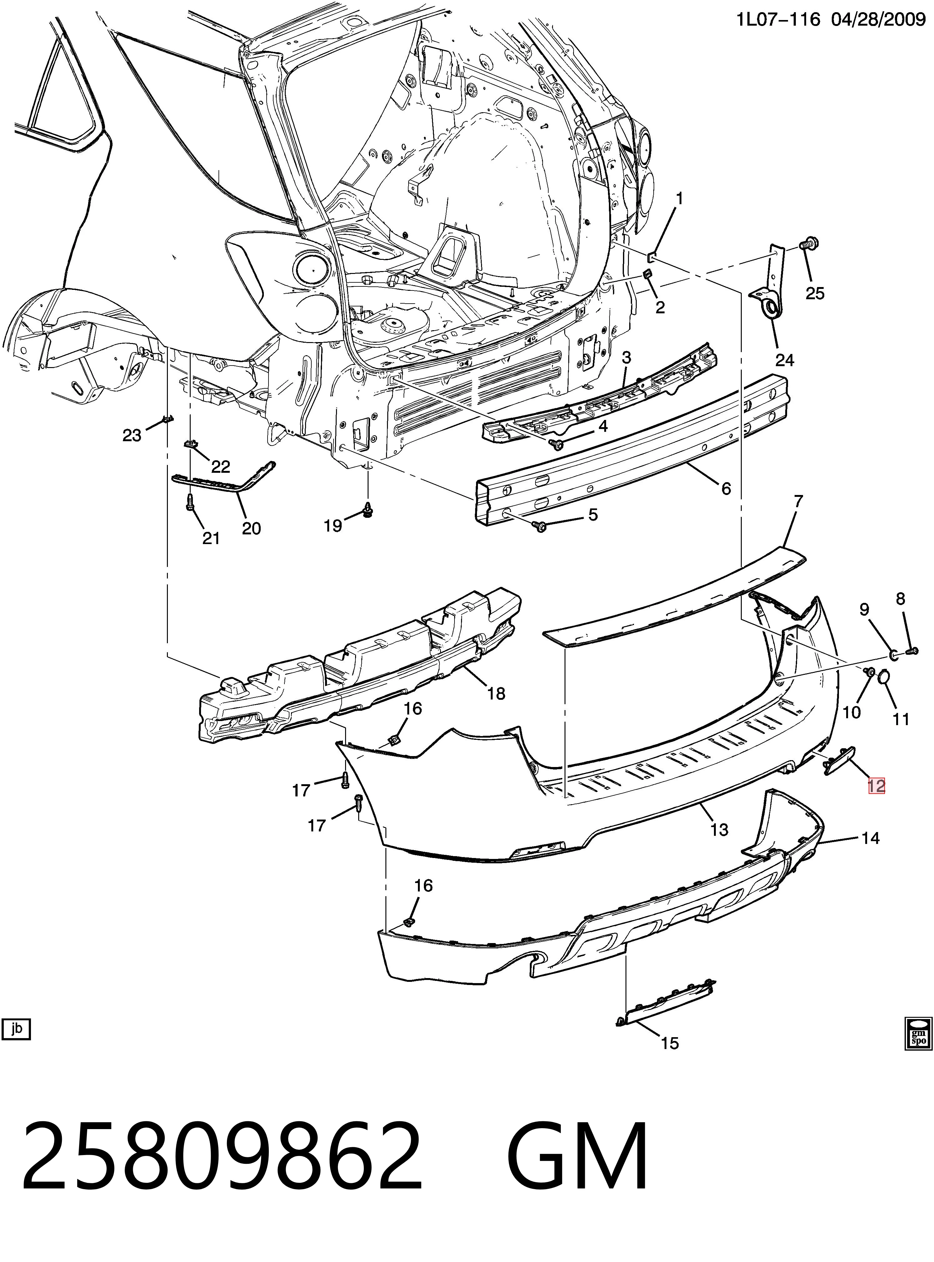 25809862 General Motors Правий катафот бампера