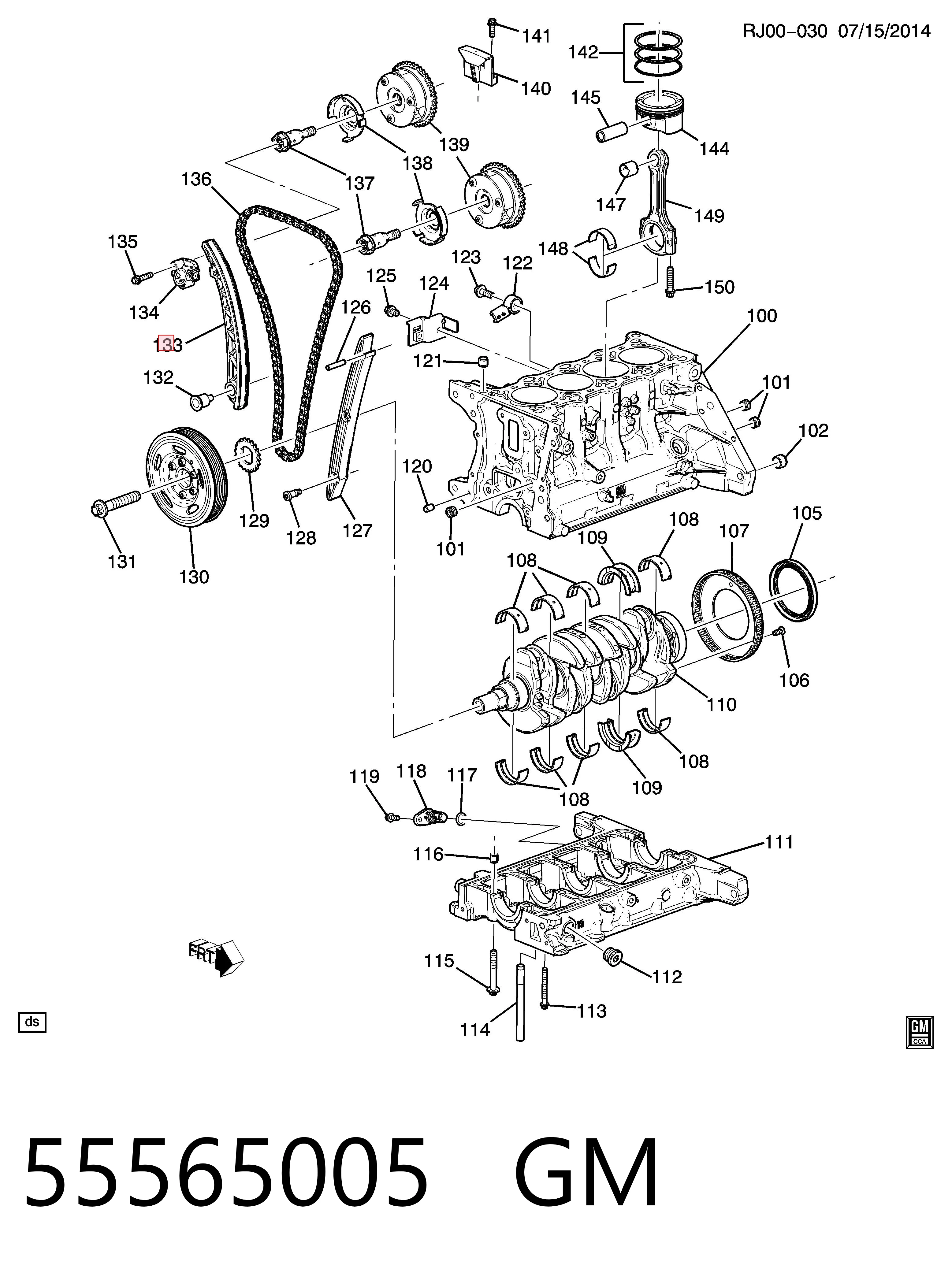 55565005 General Motors Заспокоювач ланцюга ГРМ, лівий